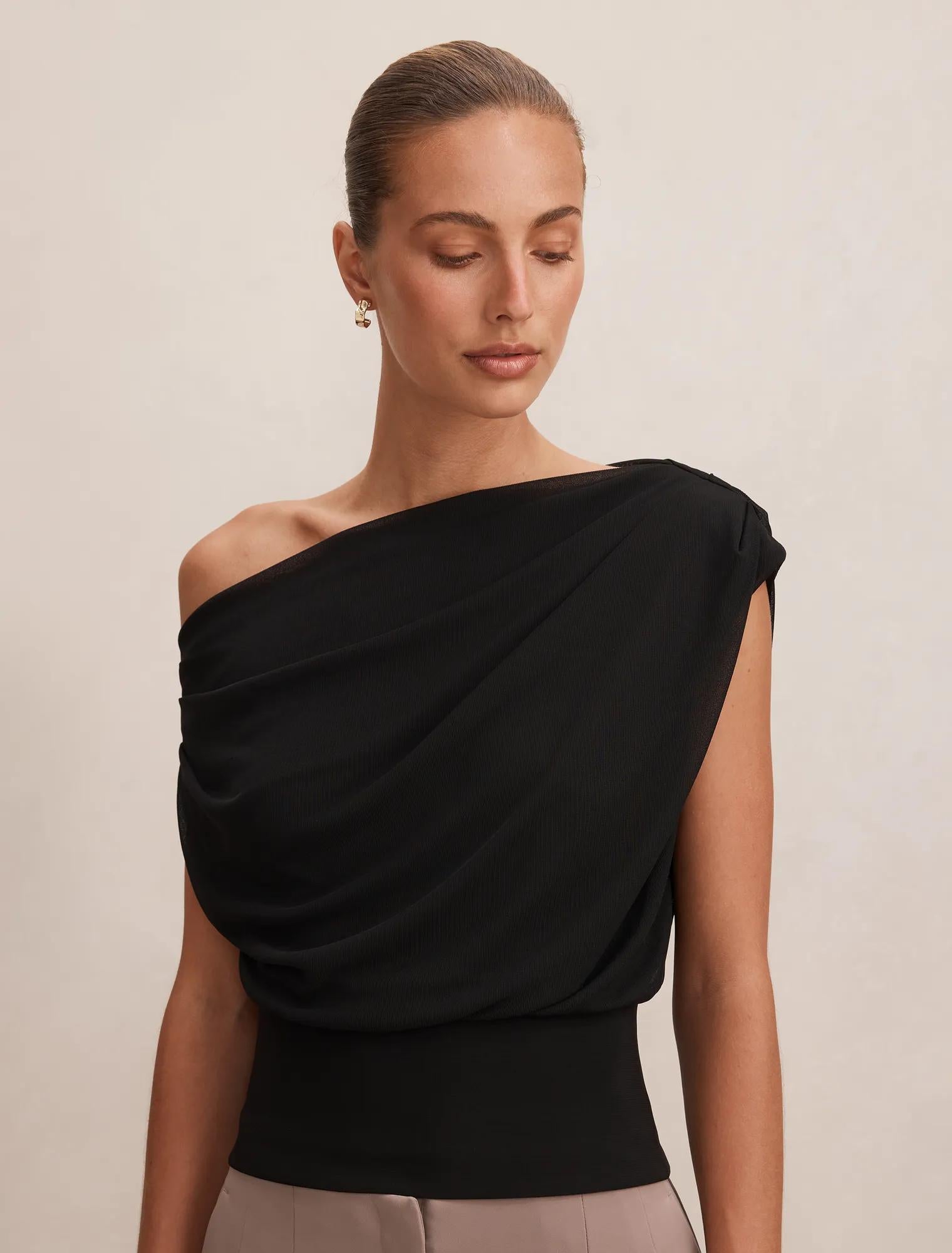 Kenna Tipped Mesh Top Black