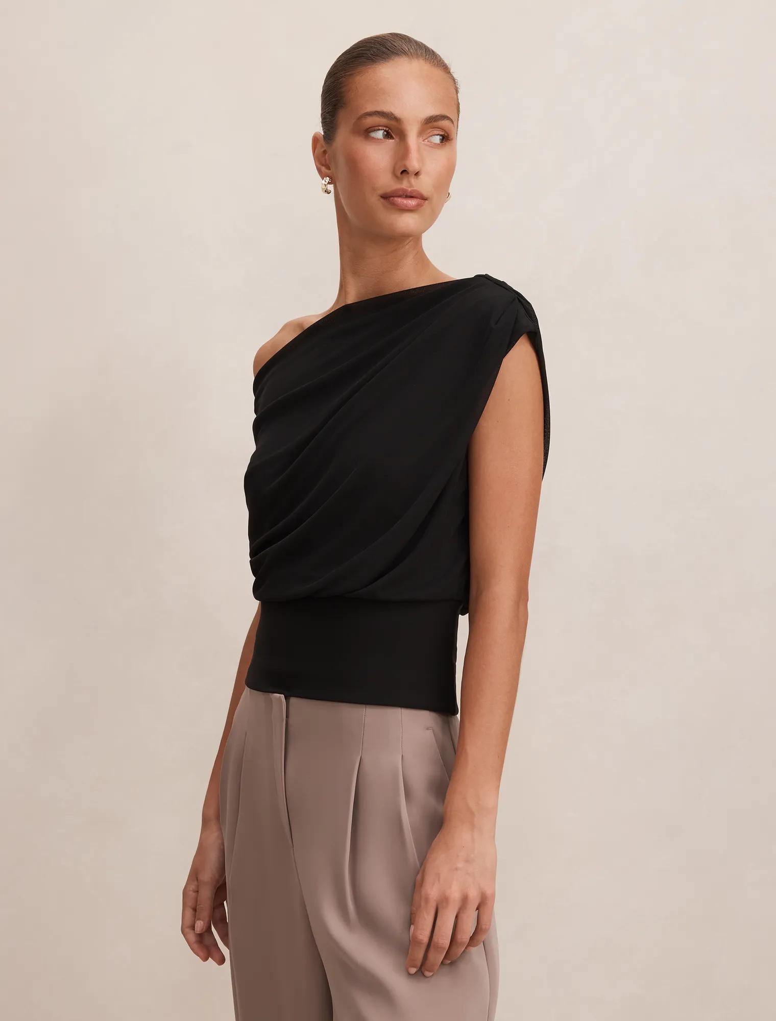 Kenna Tipped Mesh Top Black