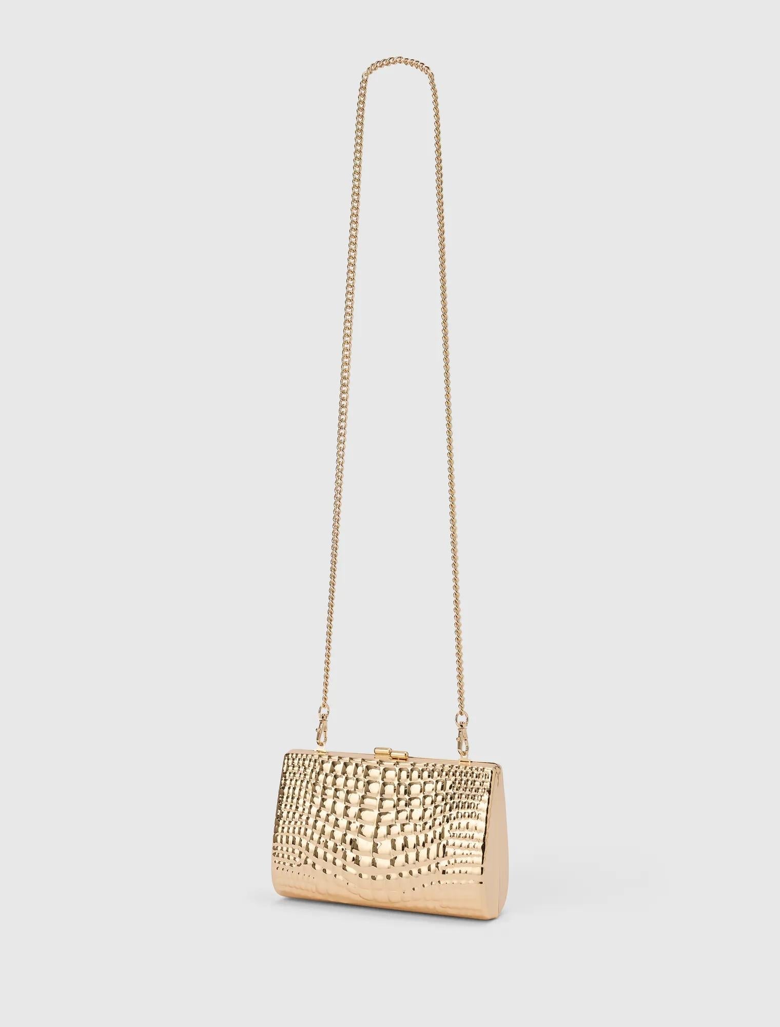 Mariam Metal Texture Clutch Gold