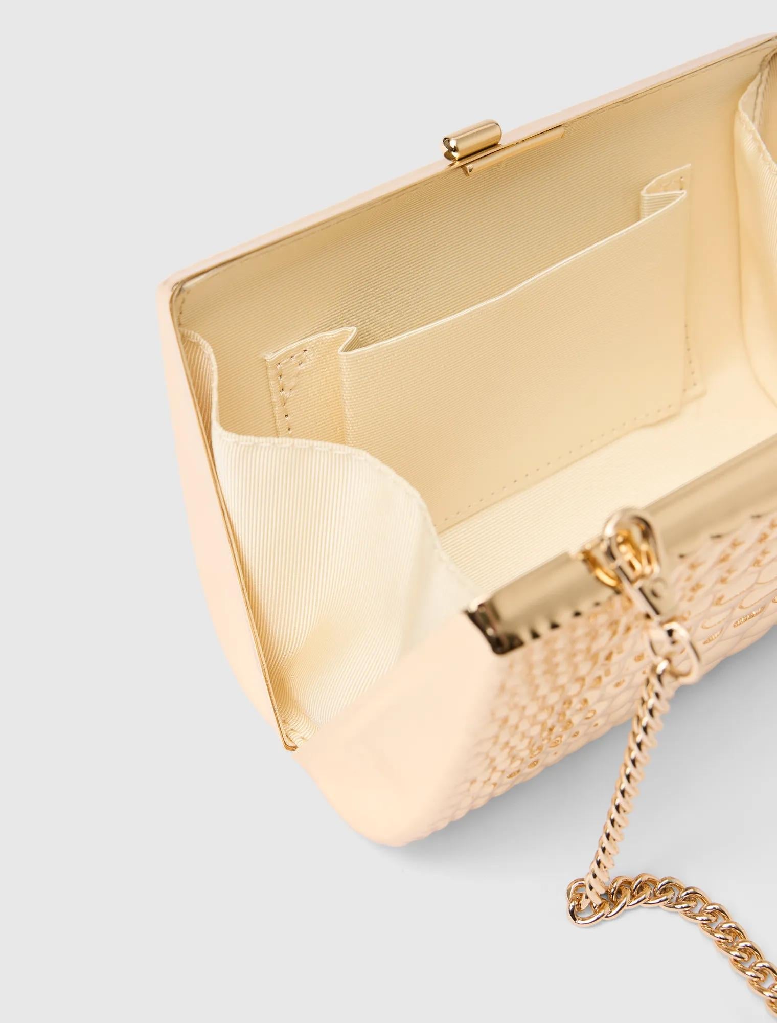 Mariam Metal Texture Clutch Gold