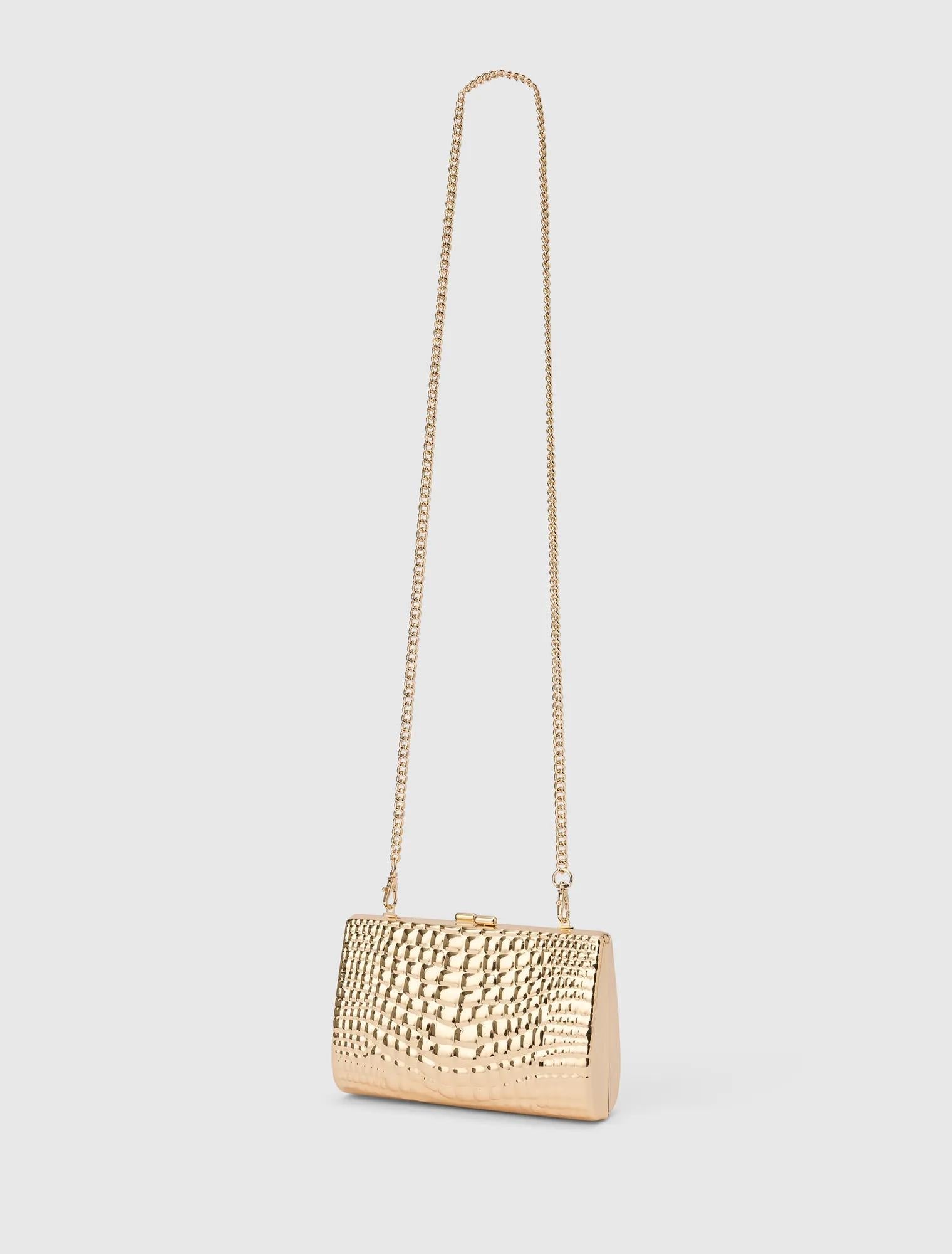 Mariam Metal Texture Clutch Gold