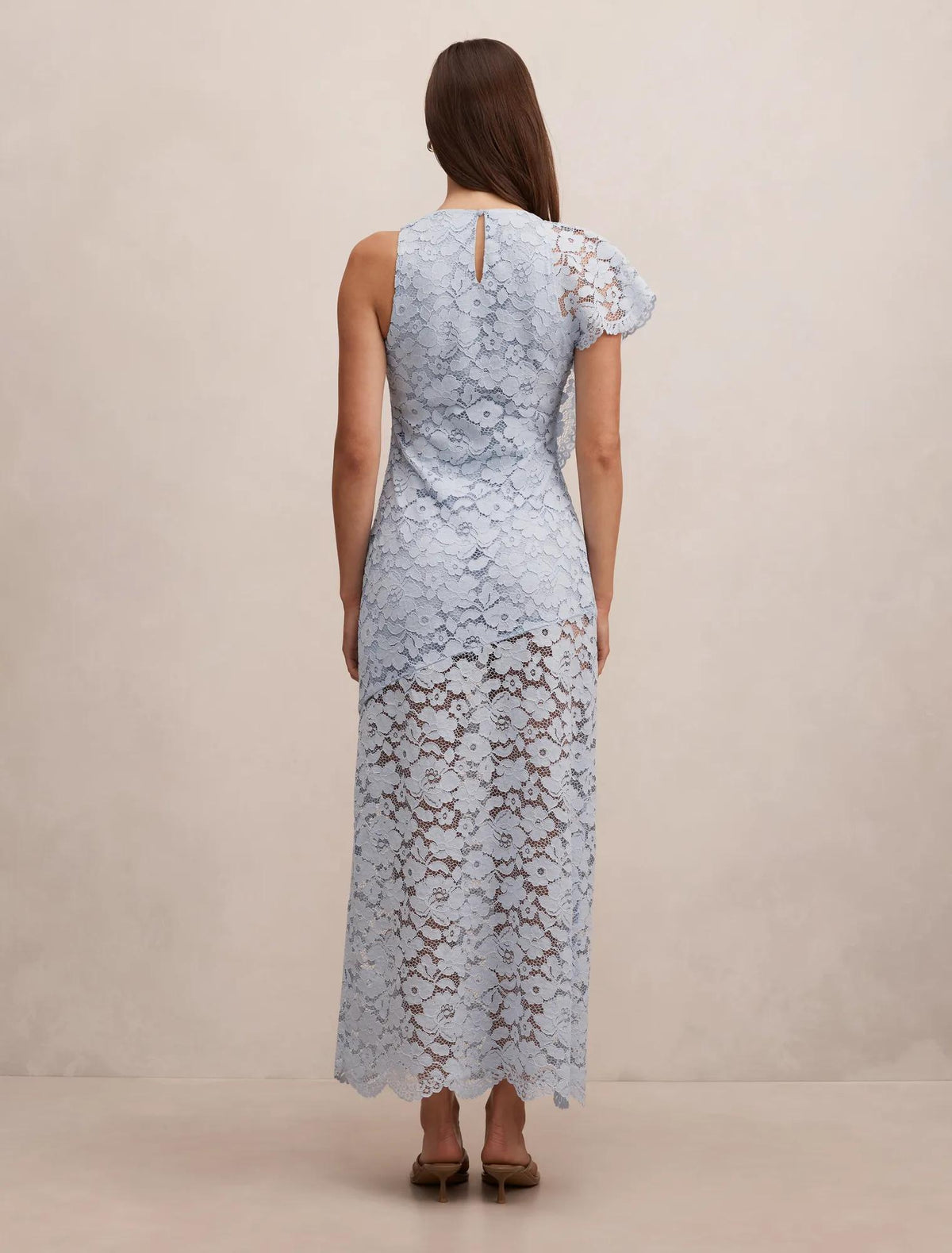 Livvie Asymmetric Lace Maxi Dress Powder Blue