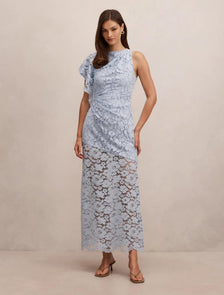 Livvie Asymmetric Lace Maxi Dress Powder Blue