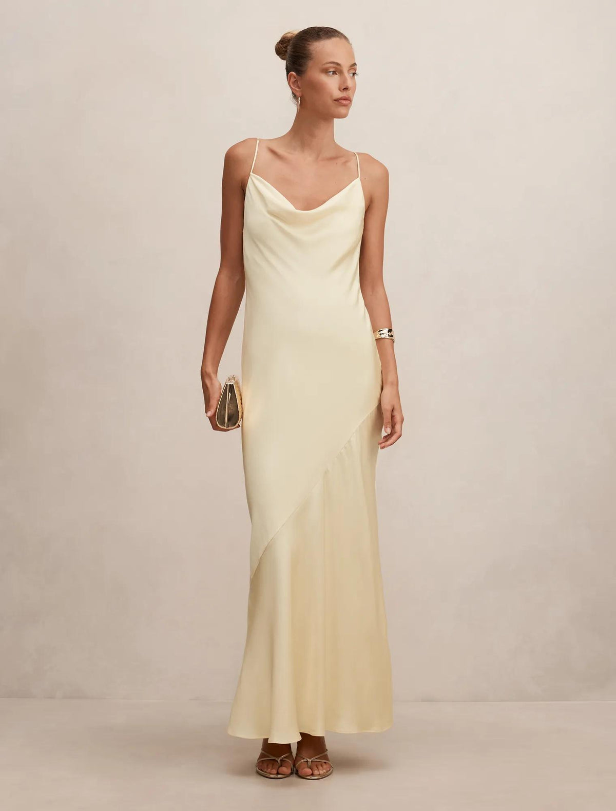 Amery 3D Floral Satin Maxi Dress Soft Yellow