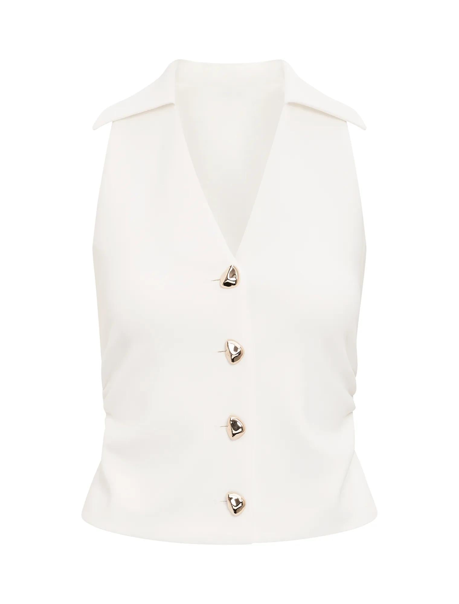 Tully Collared V Neck Top Porcelain_mannequin