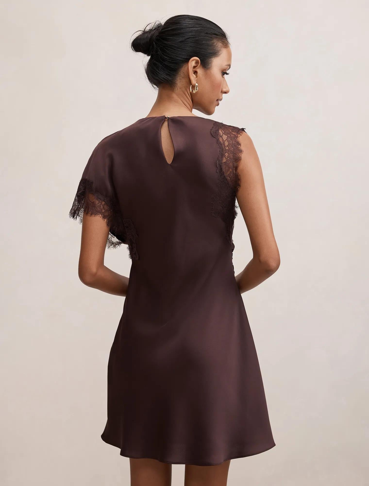 Giselle Petite Satin Lace Mini Dark Chocolate