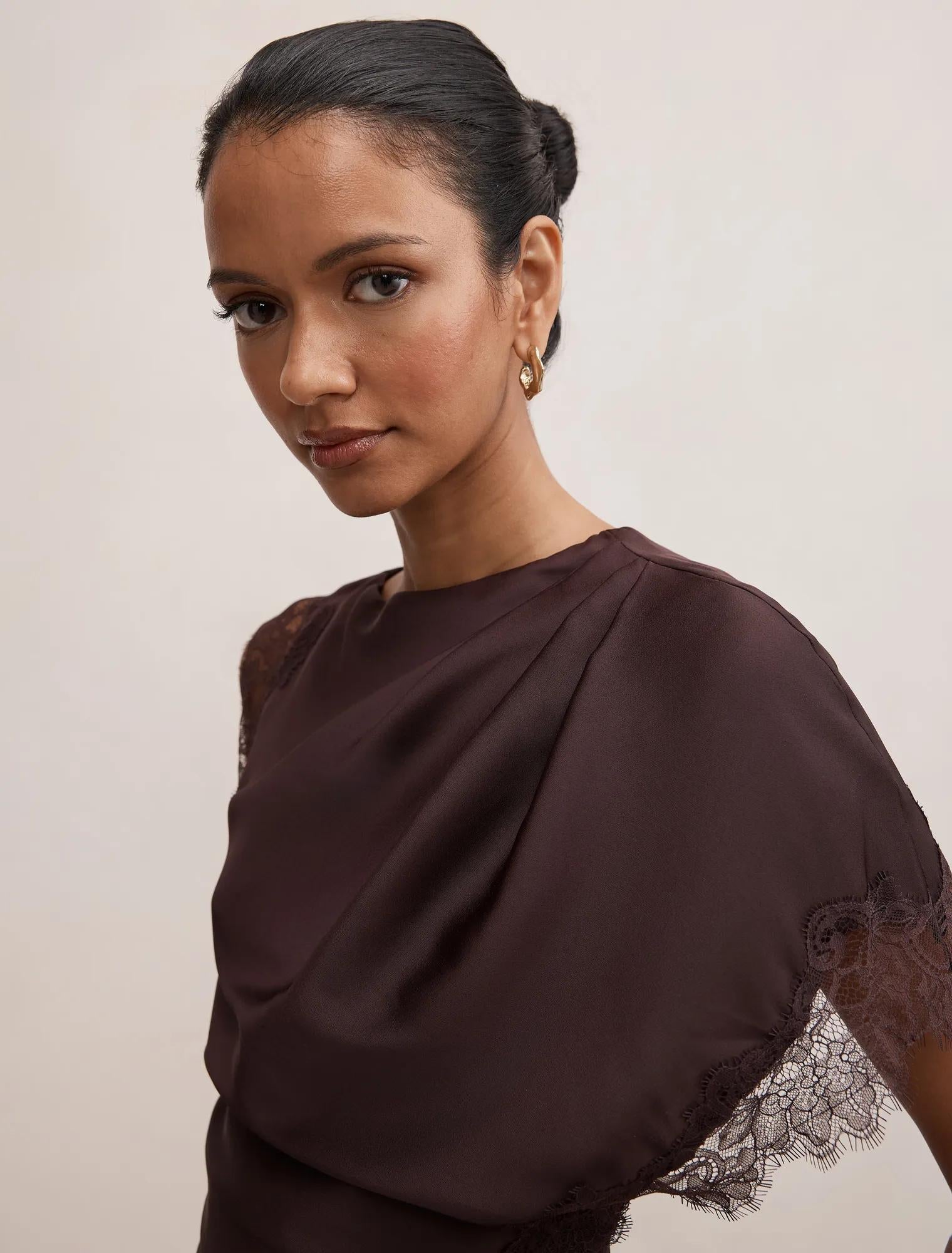 Giselle Petite Satin Lace Mini Dark Chocolate