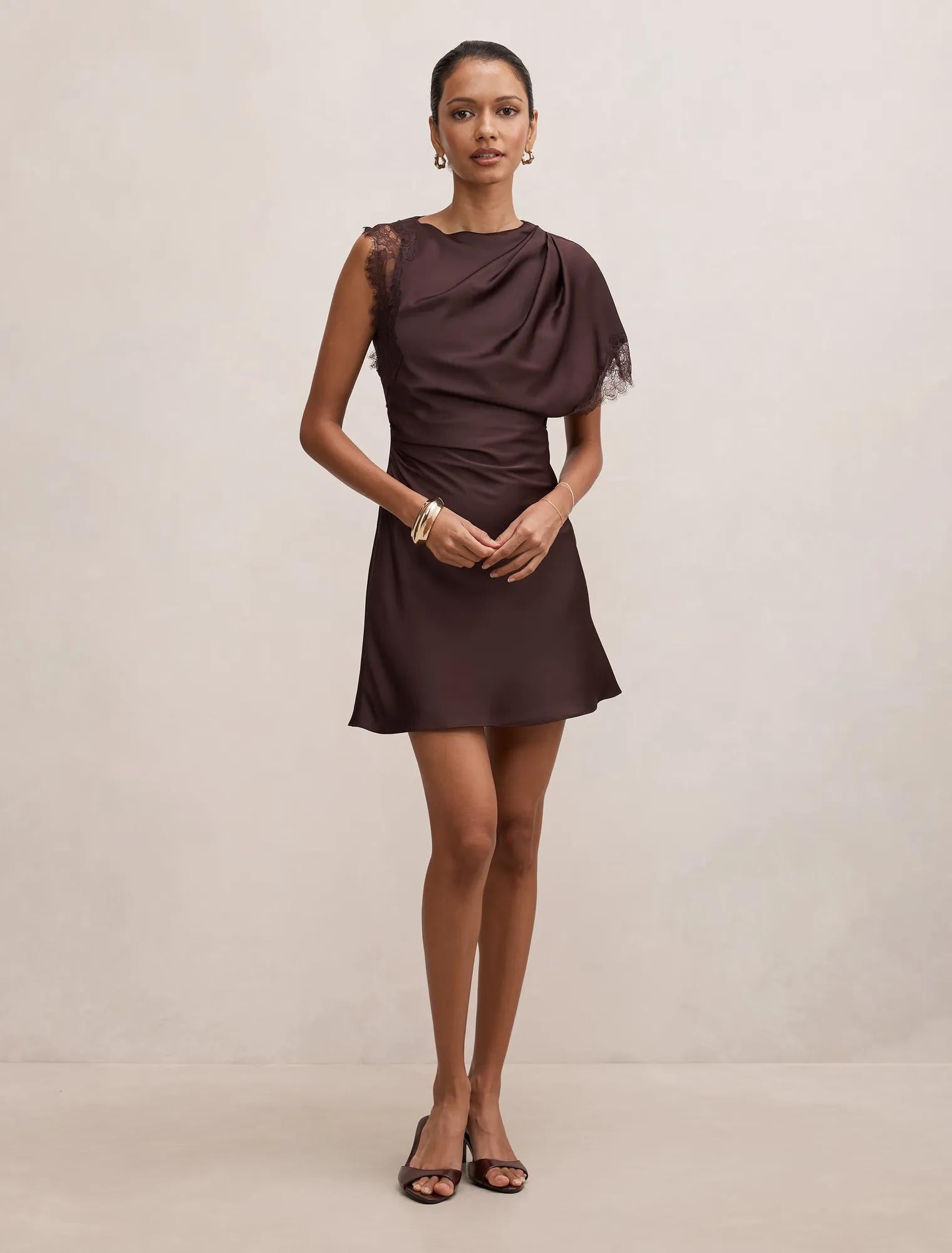 Giselle Petite Satin Lace Mini Dark Chocolate