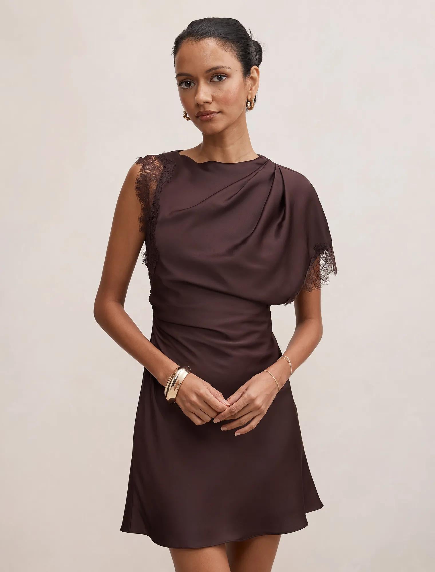 Giselle Petite Satin Lace Mini Dark Chocolate