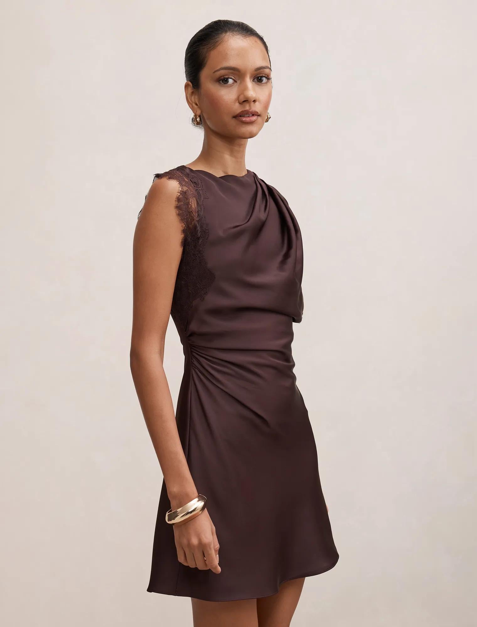 Giselle Petite Satin Lace Mini Dark Chocolate