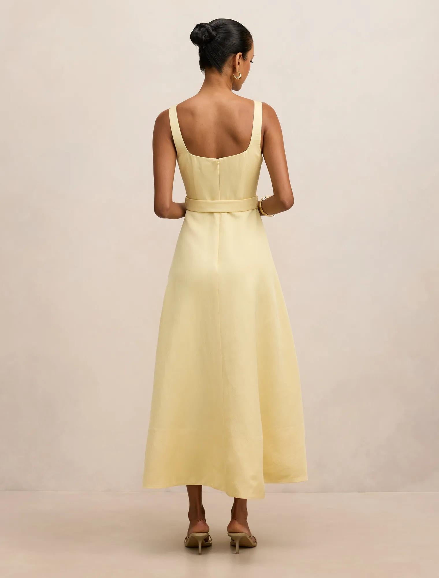 Hayden Petite Square Neck Midi Soft Yellow