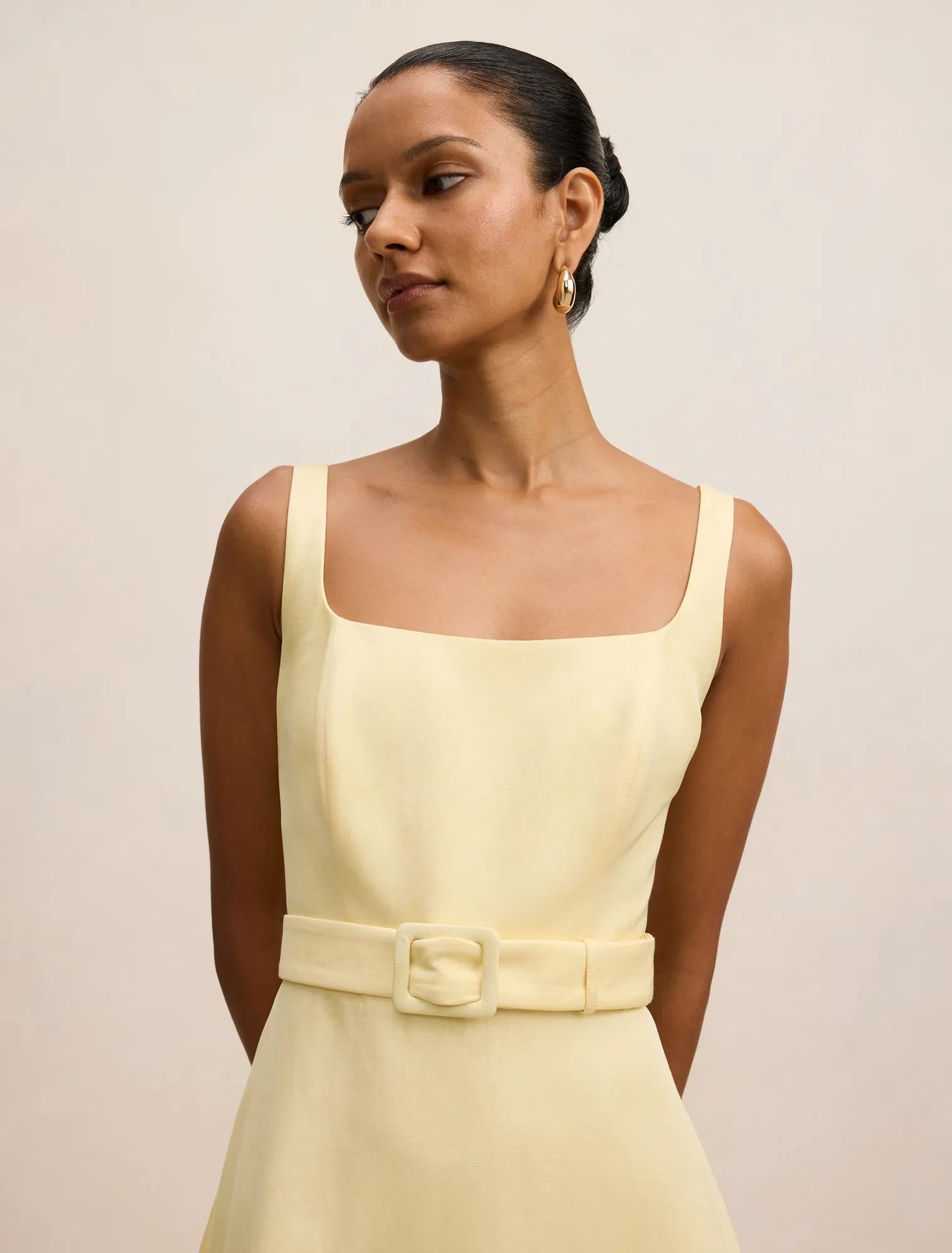 Hayden Petite Square Neck Midi Soft Yellow