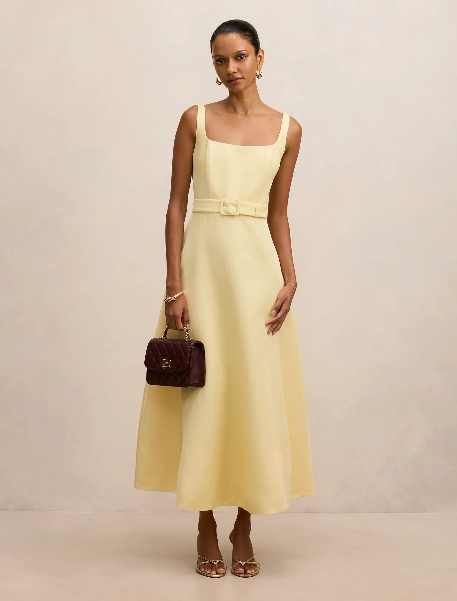Hayden Petite Square Neck Midi Soft Yellow