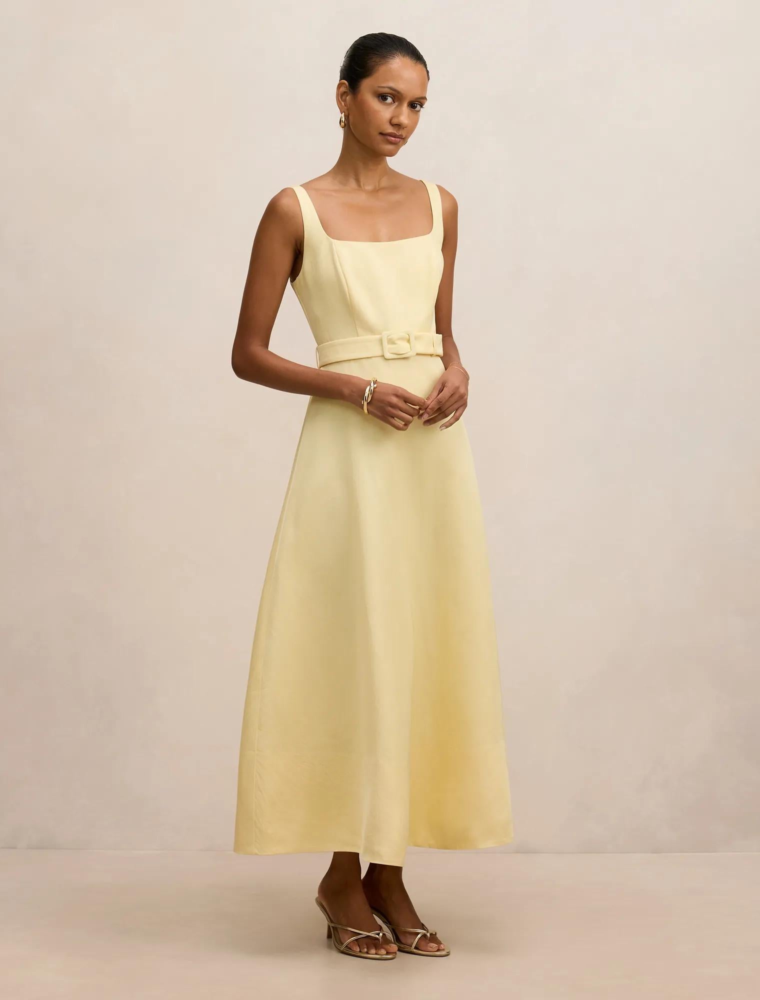 Hayden Petite Square Neck Midi Soft Yellow