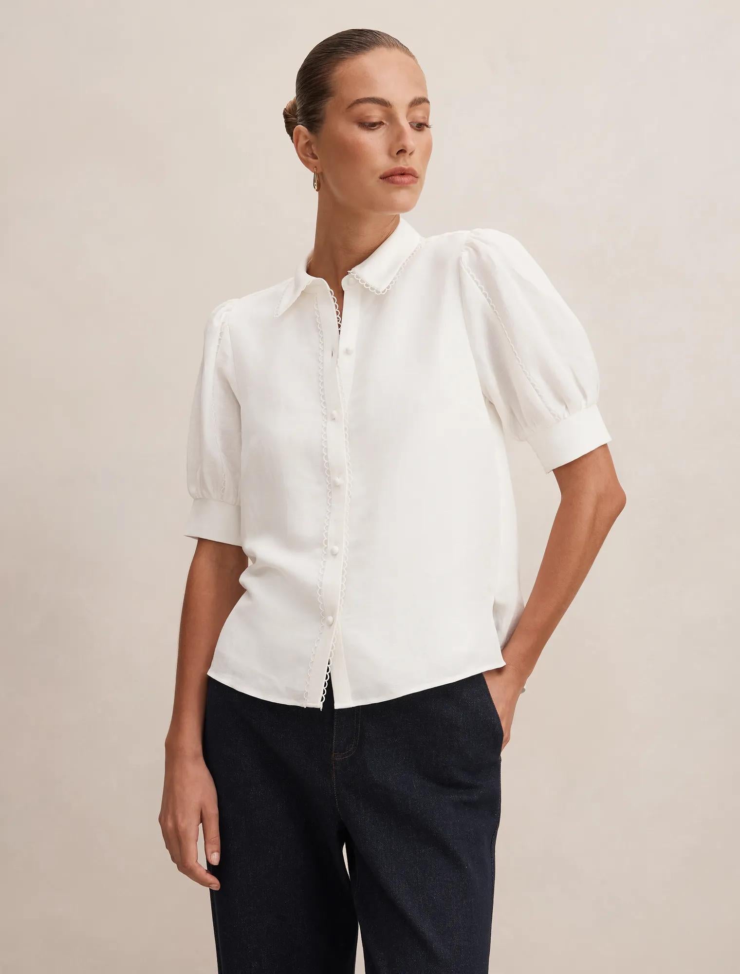 Finley Trim Detail Blouse Porcelain