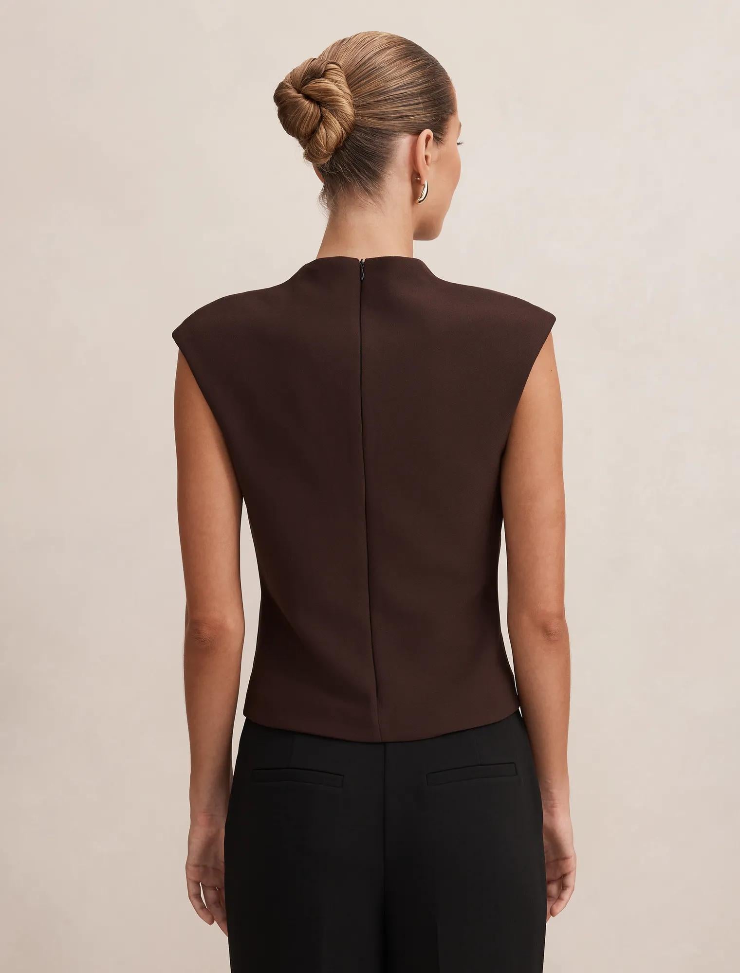 Monroe Crepe V-Neck Tank Chocolate