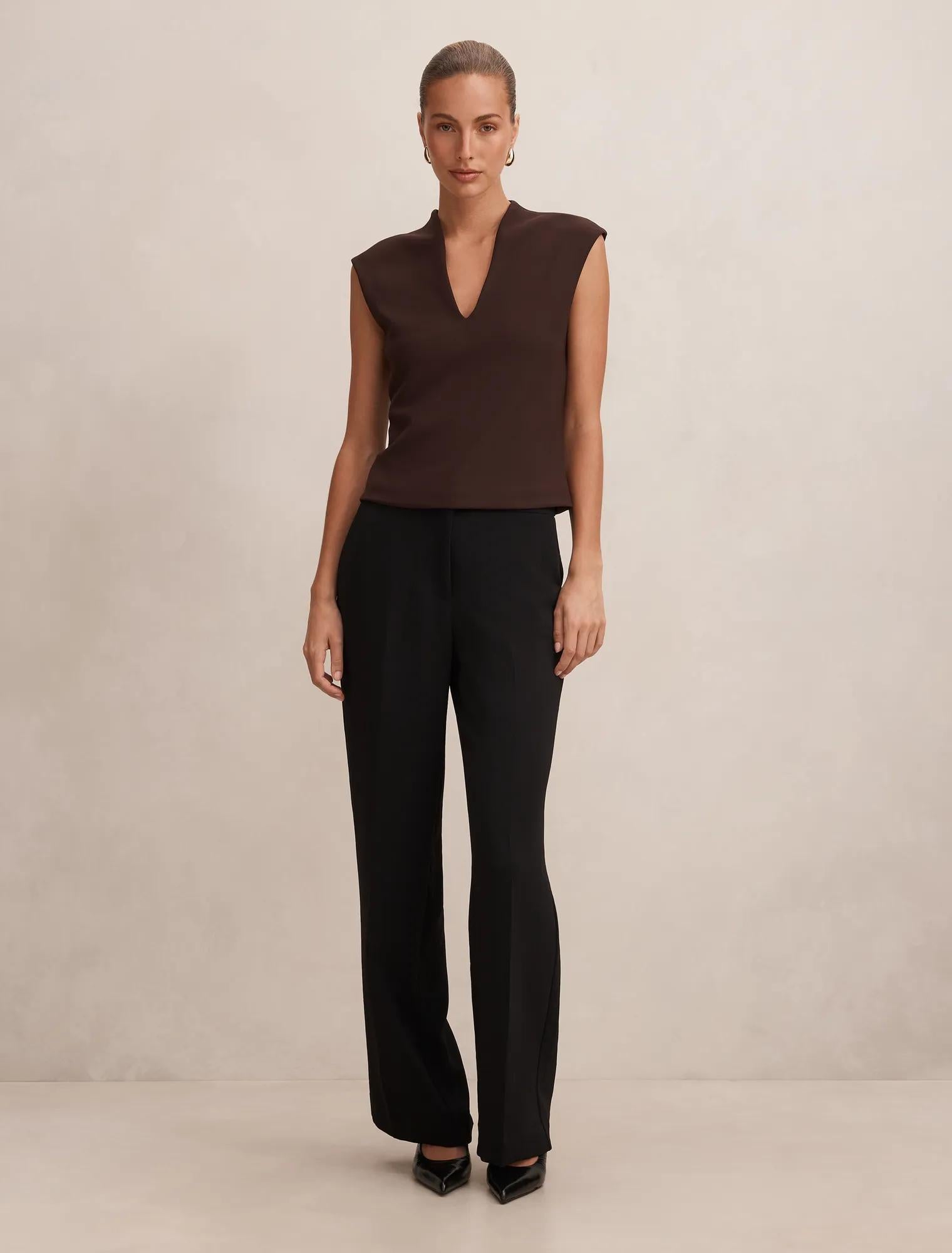 Monroe Crepe V-Neck Tank Chocolate
