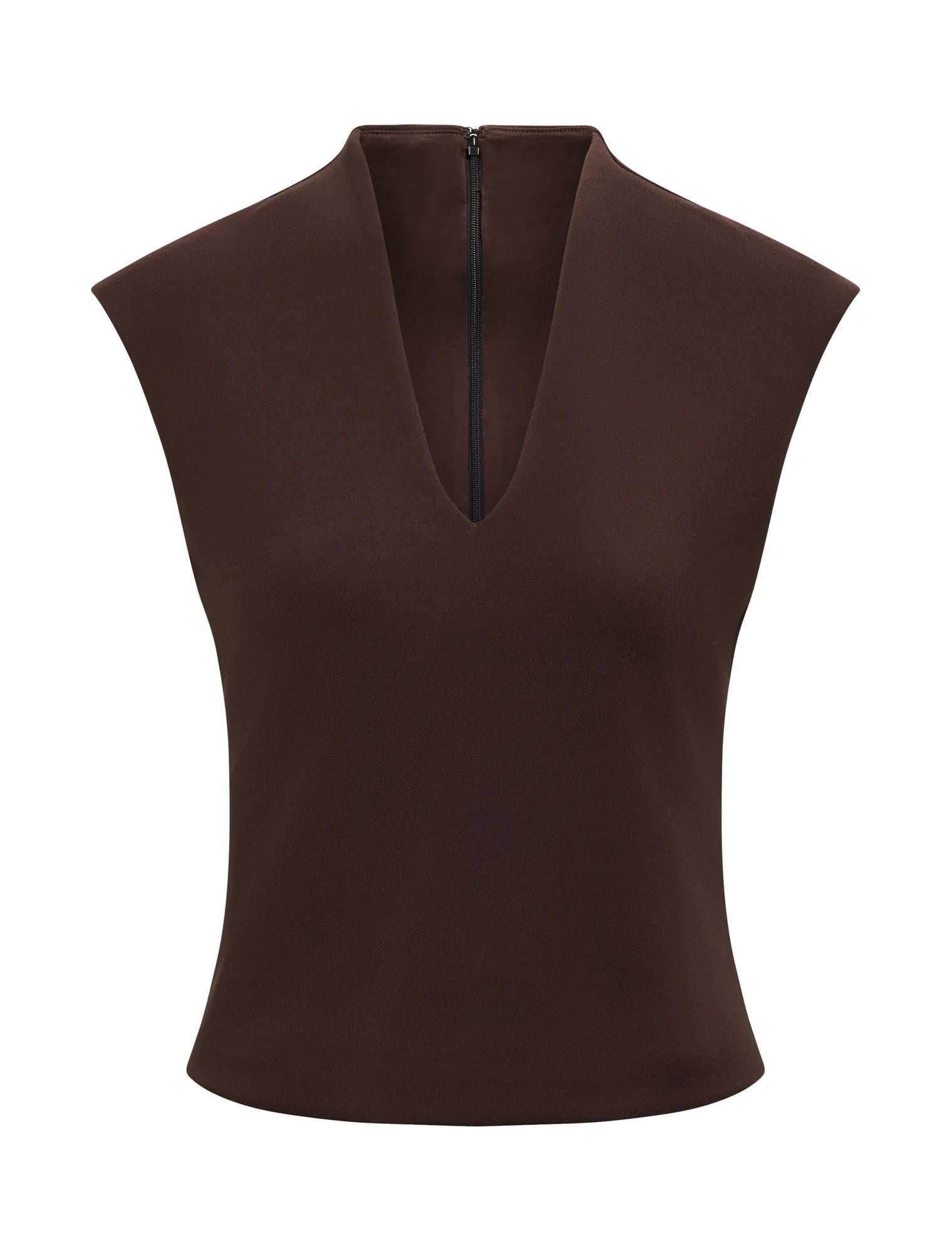 Monroe Crepe V-Neck Tank Chocolate_mannequin