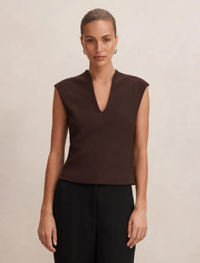 Monroe Crepe V-Neck Tank Chocolate