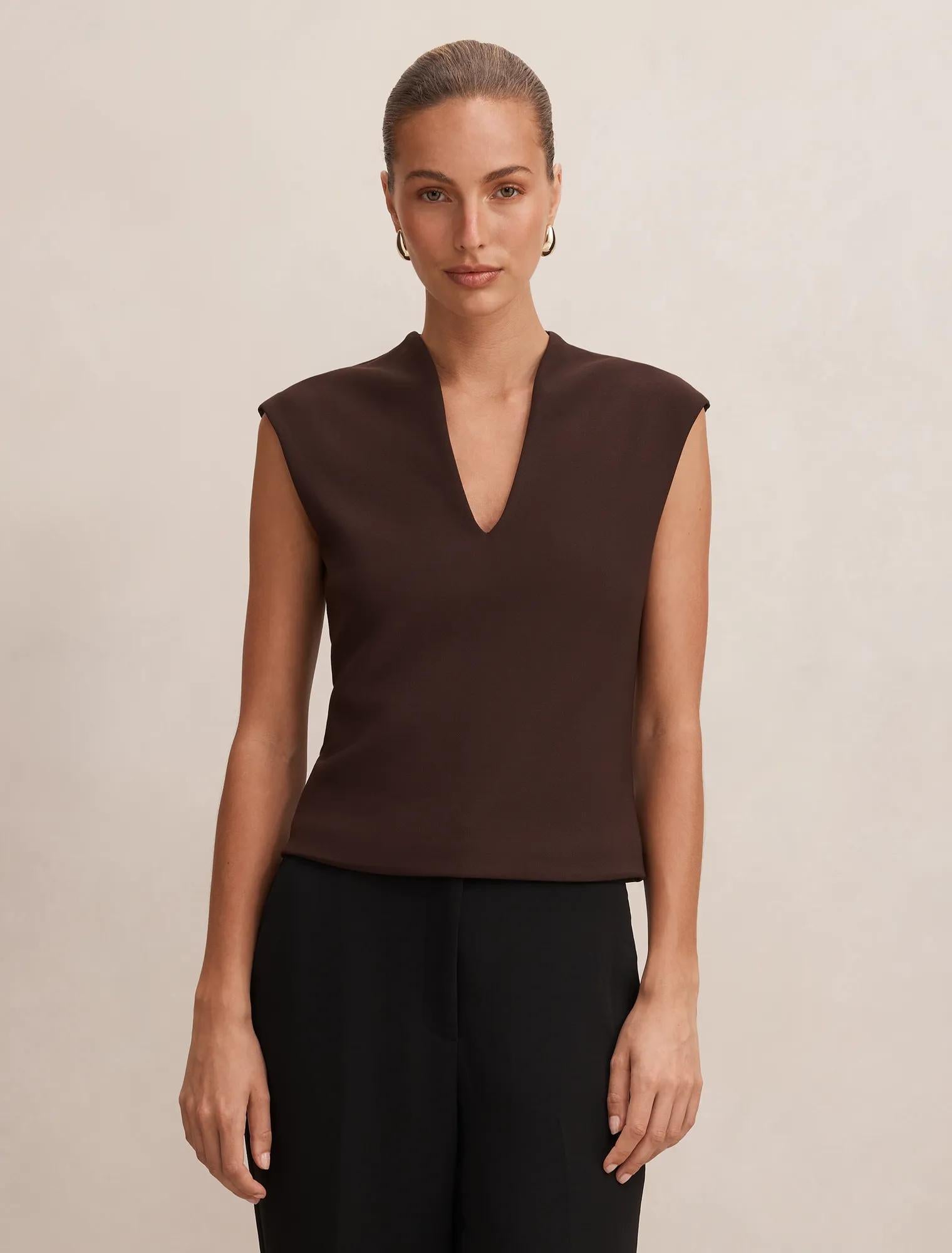 Monroe Crepe V-Neck Tank Chocolate