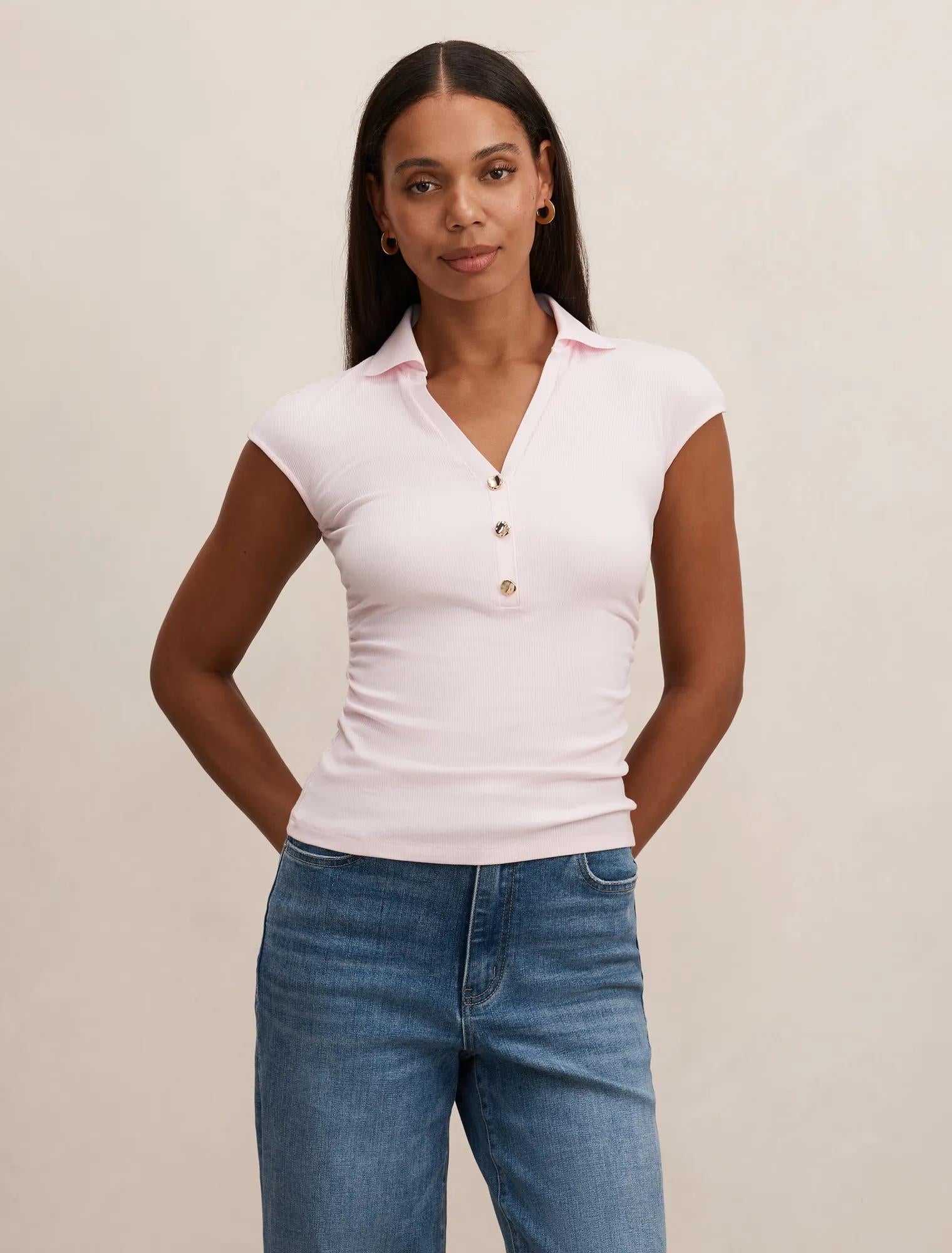 Winnie Extended Shoulder Polo Soft Pink