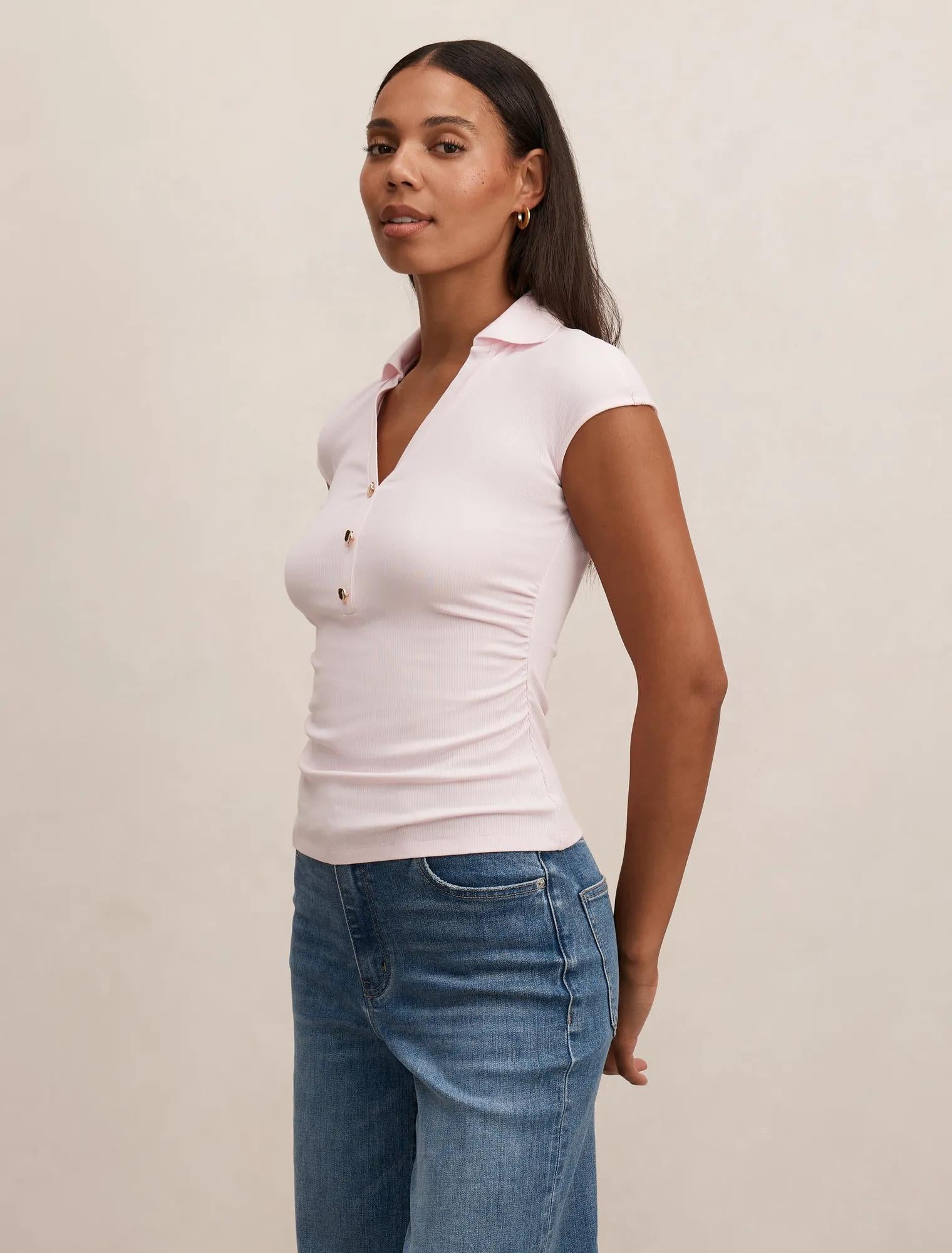 Winnie Extended Shoulder Polo Soft Pink