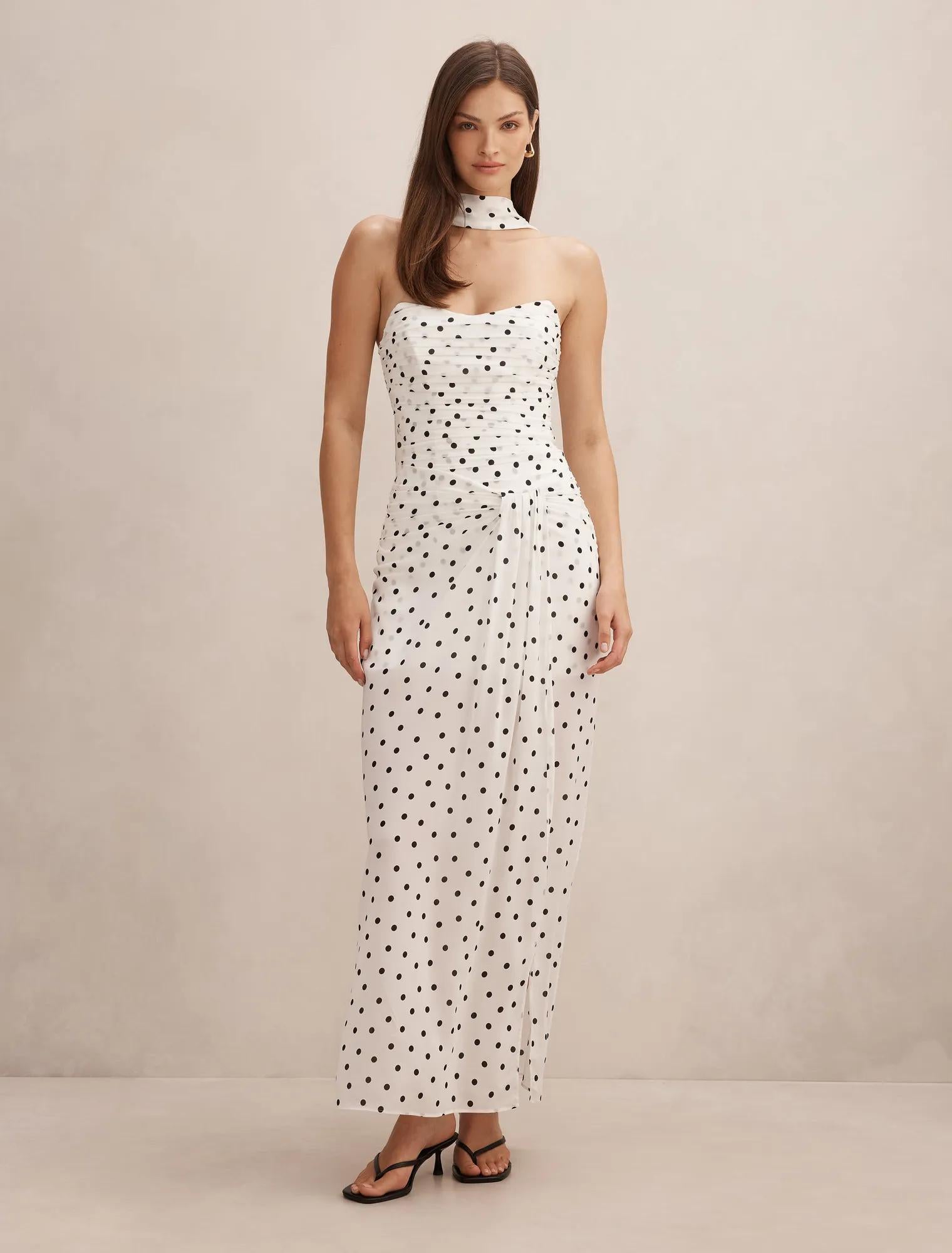 Arli Strapless Ruched Maxi Dress Porcelain Edmond Spot