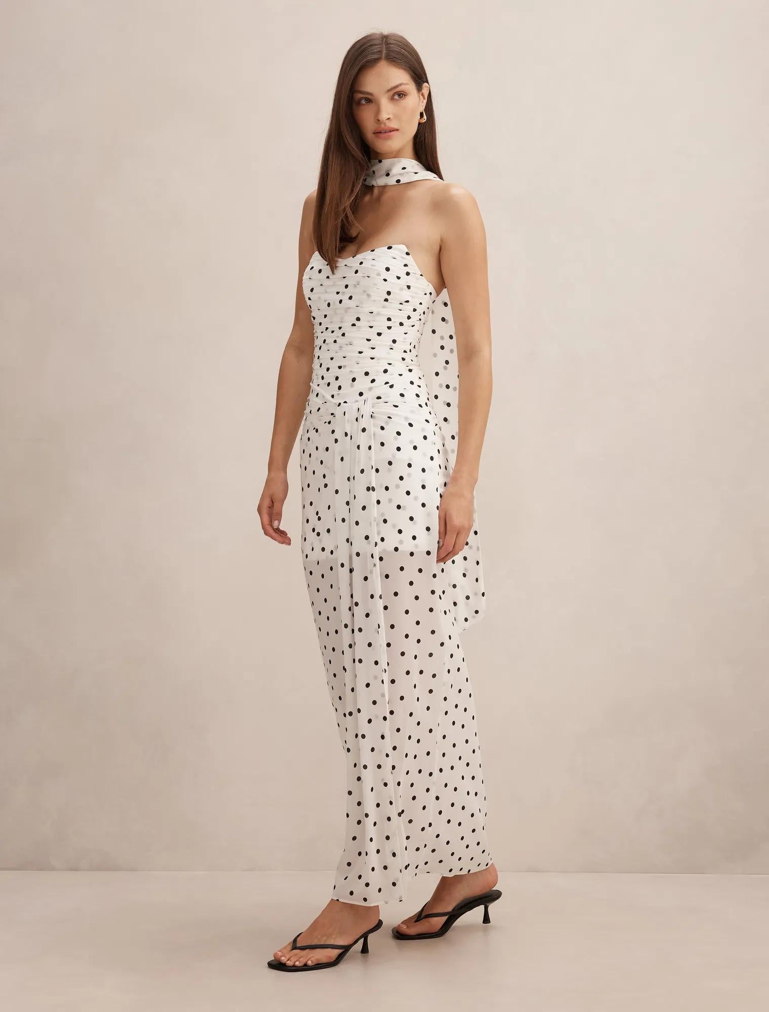 Arli Strapless Ruched Maxi Dress Porcelain Edmond Spot