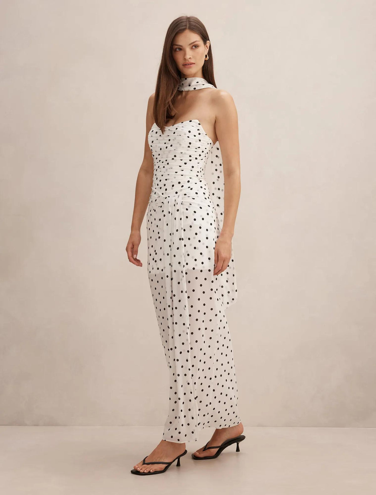 Arli Strapless Ruched Maxi Dress Porcelain Edmond Spot