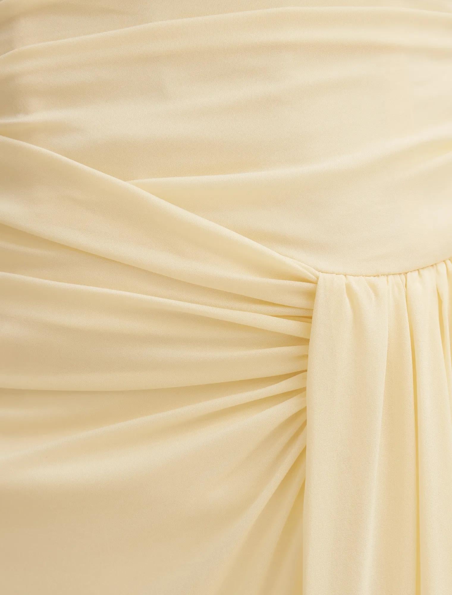 Arli Strapless Ruched Maxi Dress Lemon