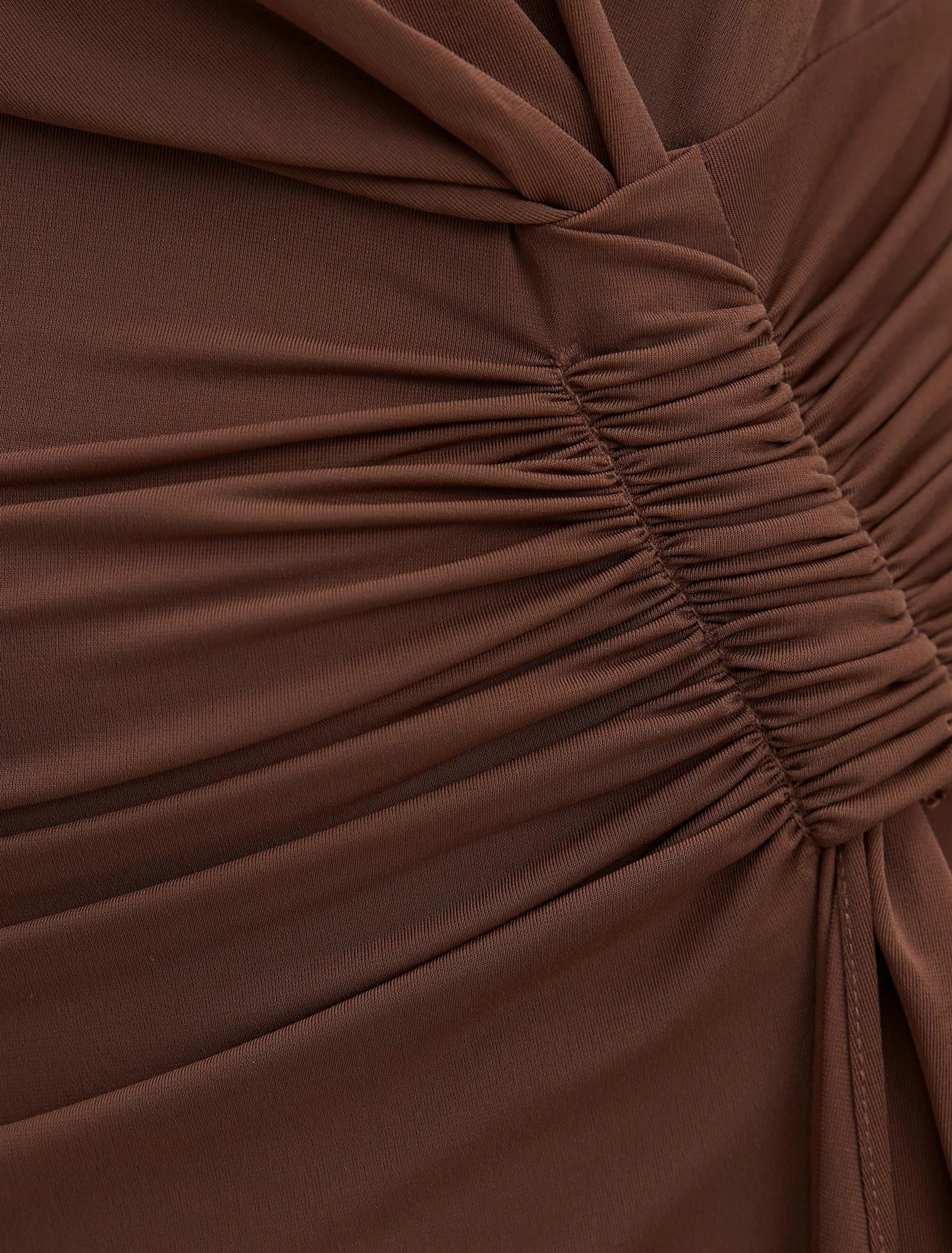 Amara Draped Mesh Maxi Dress Chocolate