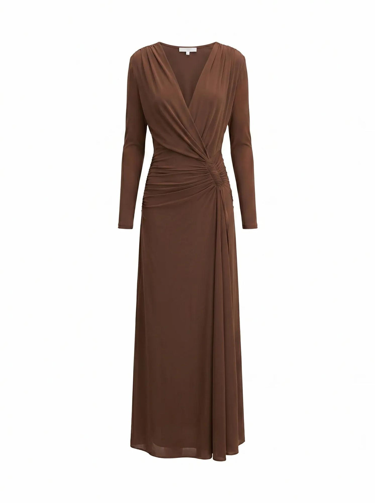 Amara Draped Mesh Maxi Dress Chocolate_mannequin