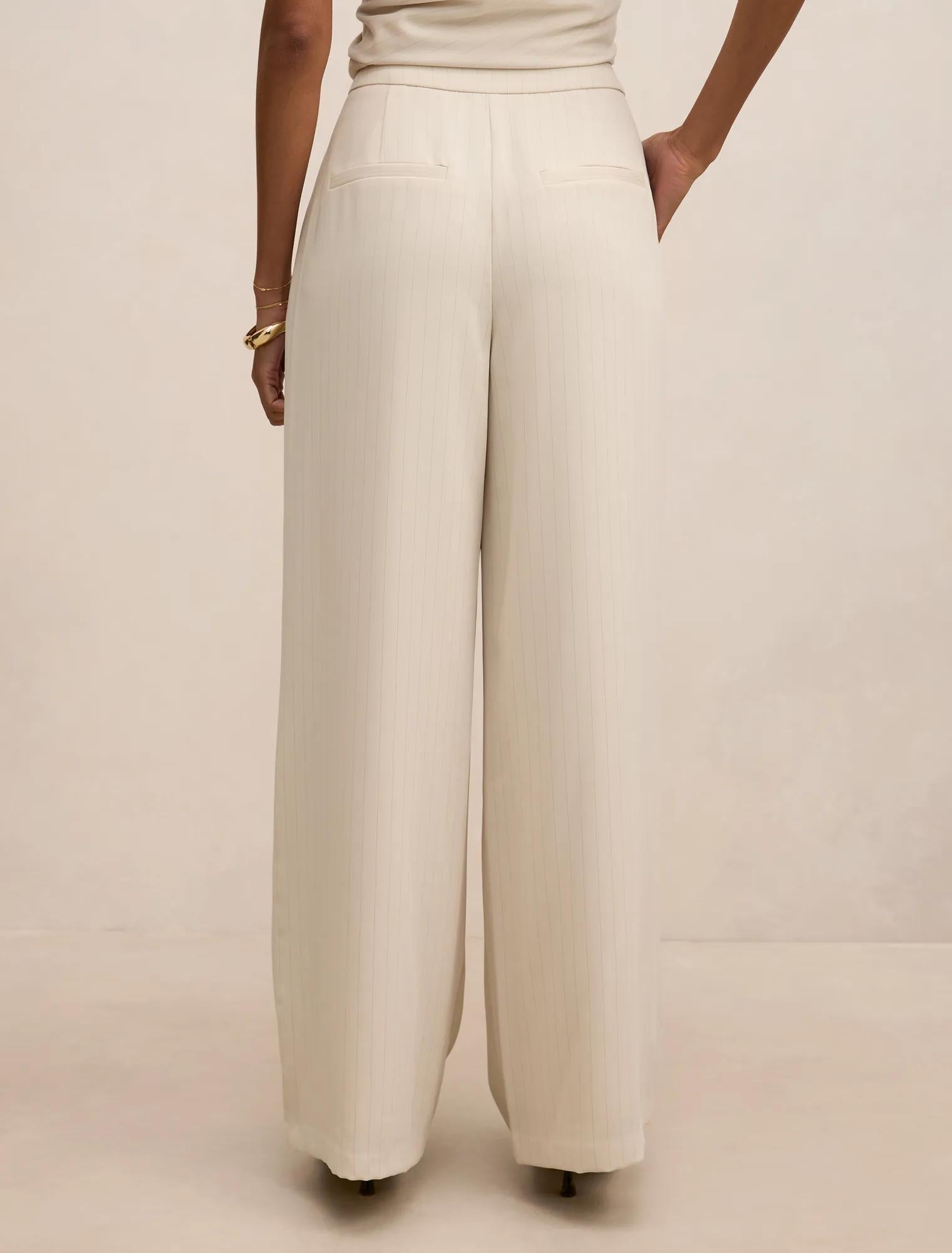 Willow Petite Wide Leg Pants Milk Pinstripe Set