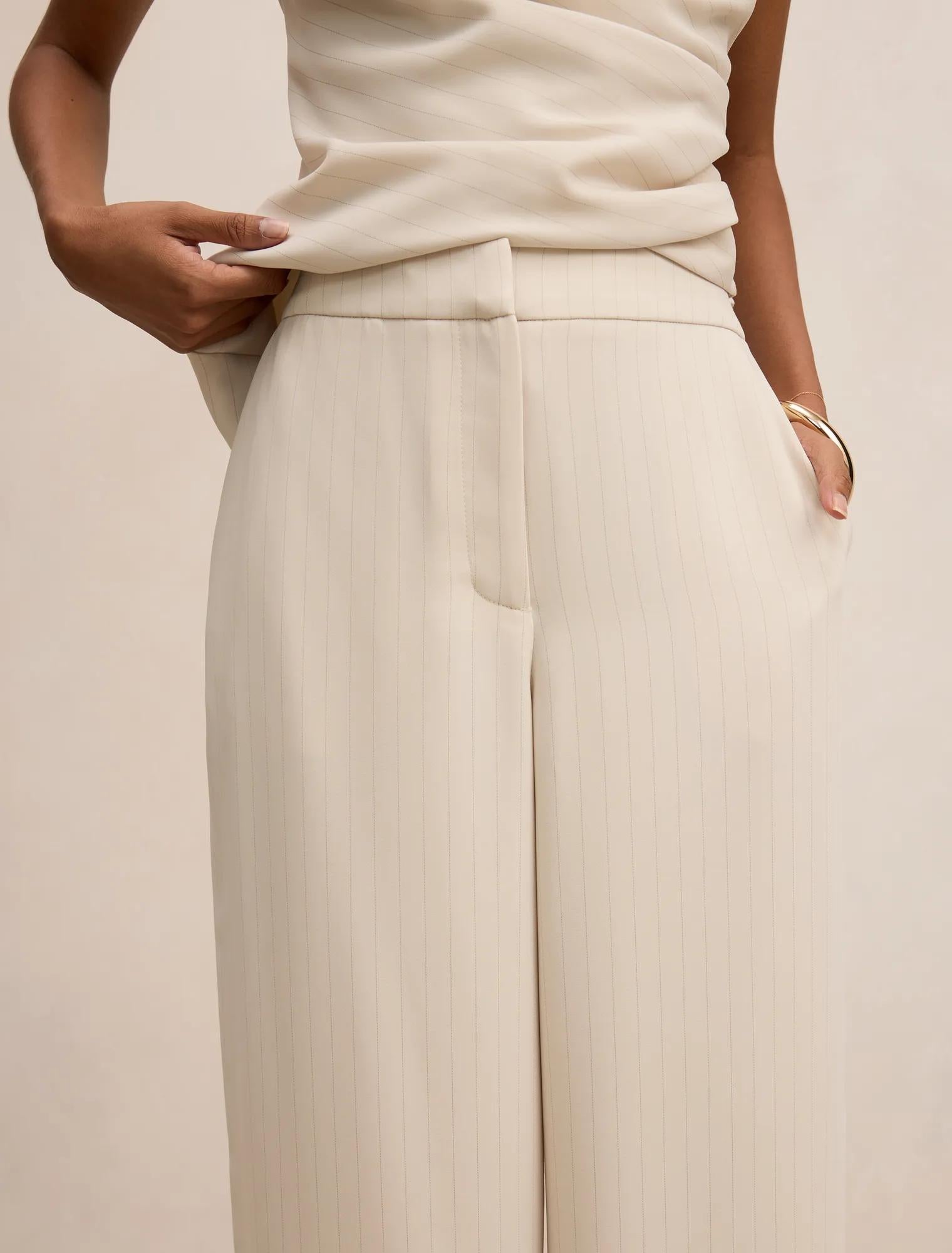 Willow Petite Wide Leg Pants Milk Pinstripe Set