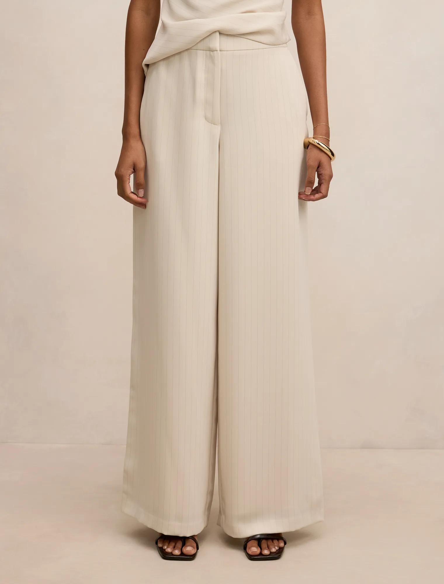 Willow Petite Wide Leg Pants Milk Pinstripe Set