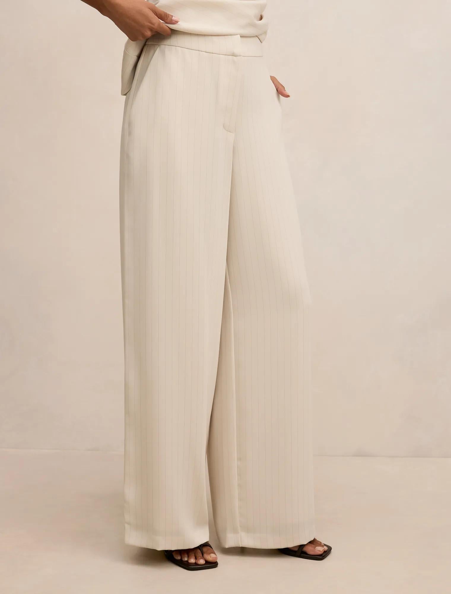 Willow Petite Wide Leg Pants Milk Pinstripe Set