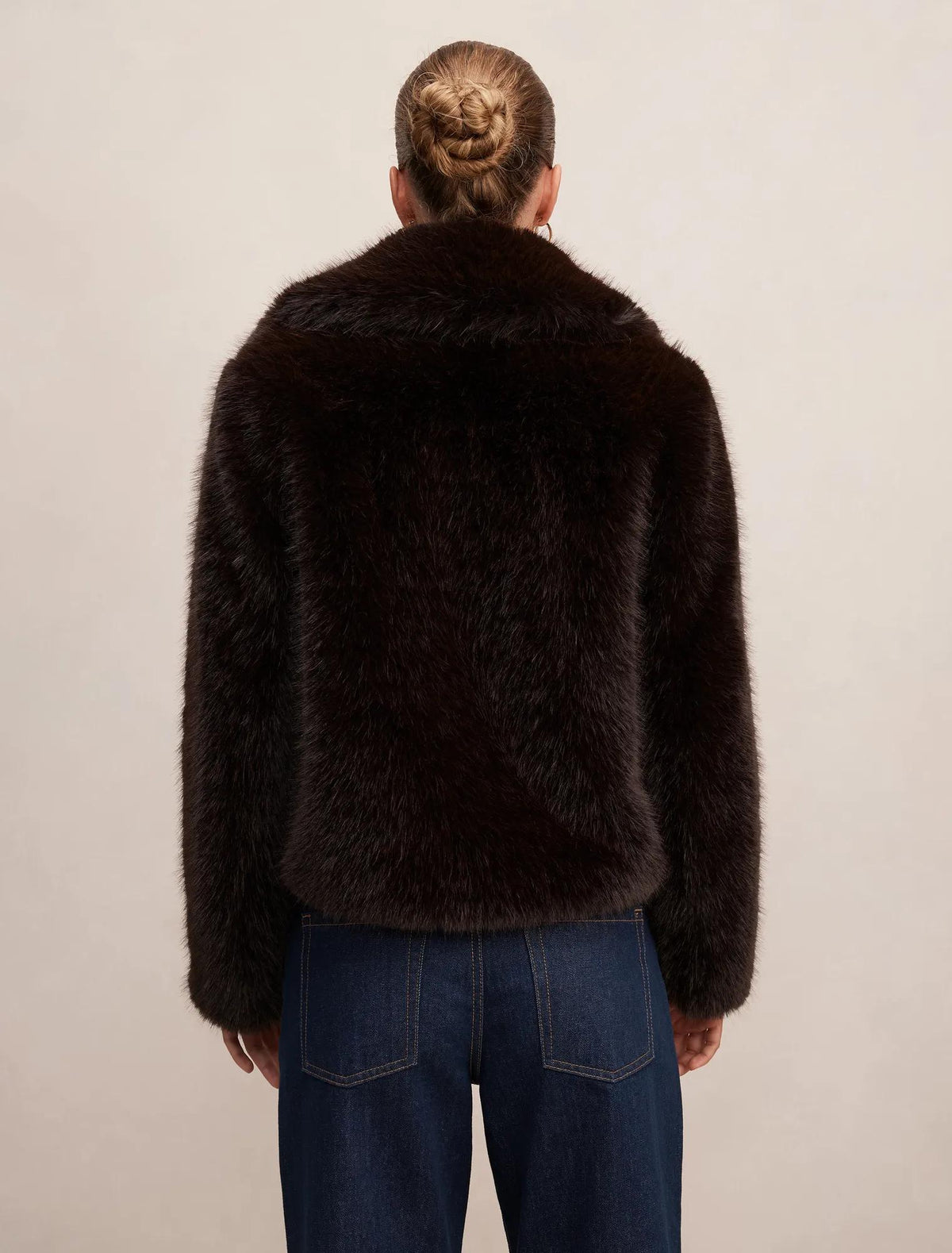 Paige Long Hair Fur Short Jacket Chocolate
