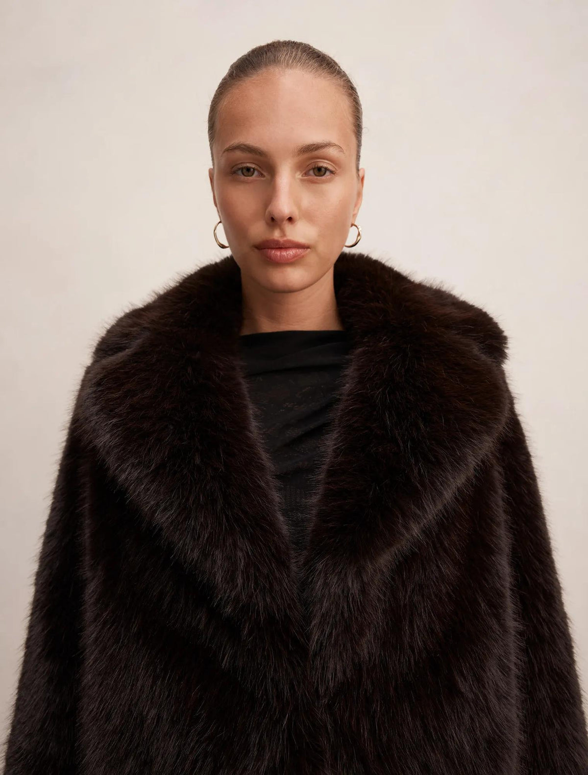 Paige Long Hair Fur Short Jacket Chocolate