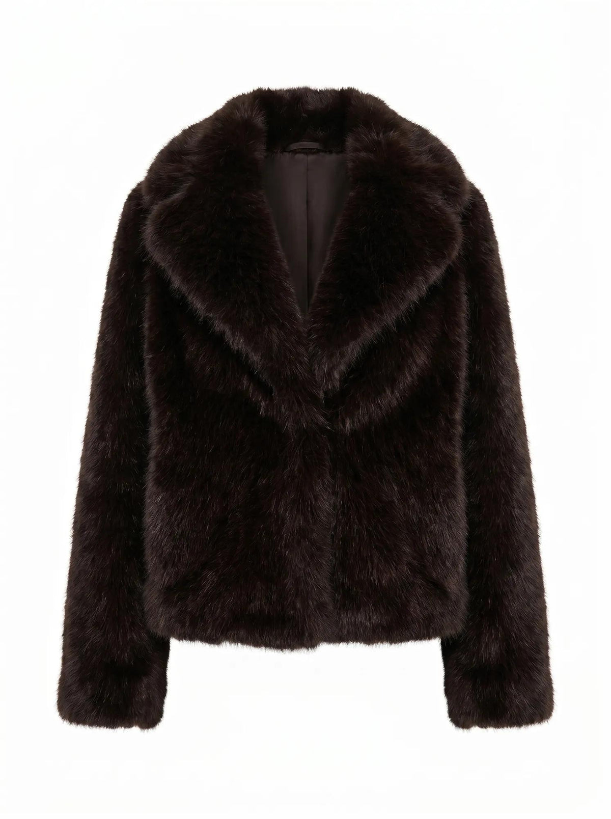 Paige Long Hair Fur Short Jacket Chocolate_mannequin