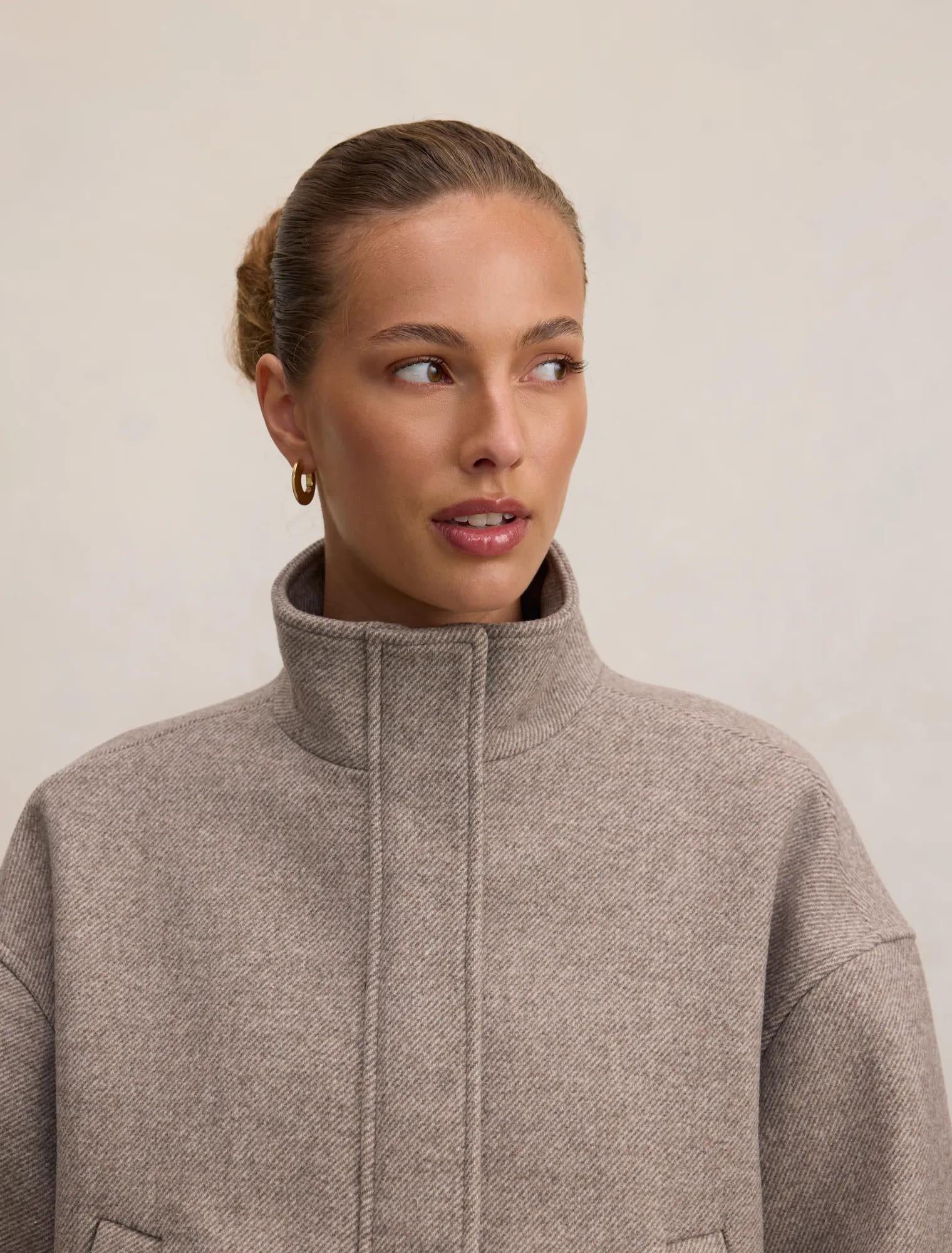 Kira Funnel Neck Jacket Mushroom Neutral