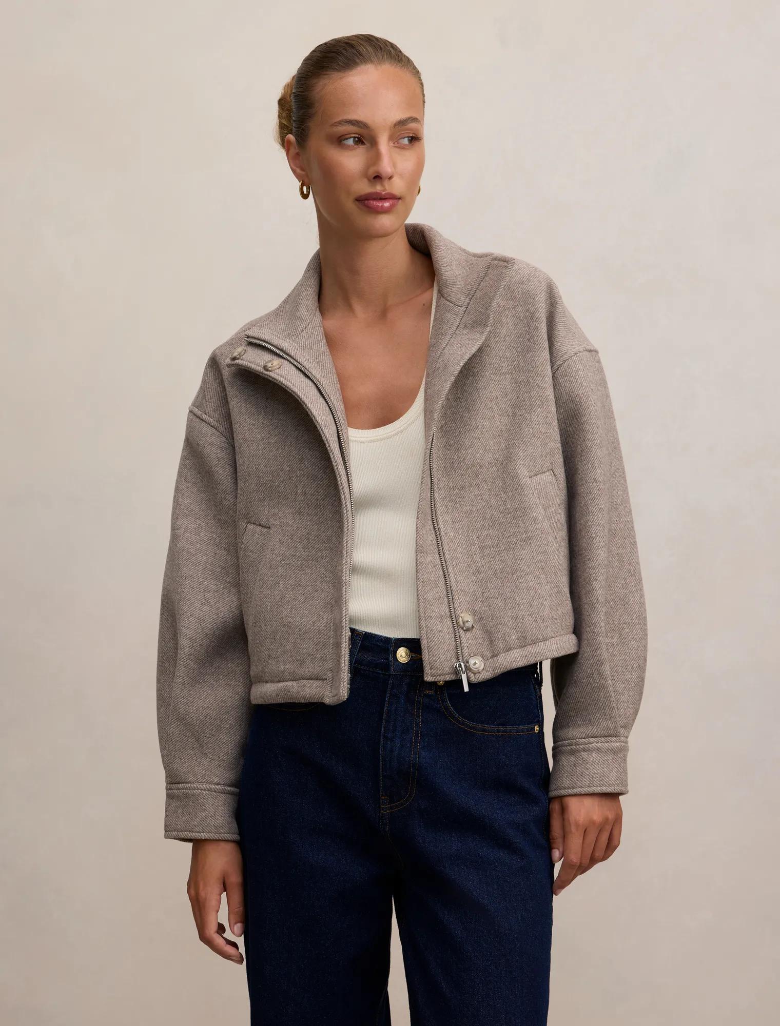 Kira Funnel Neck Jacket Mushroom Neutral