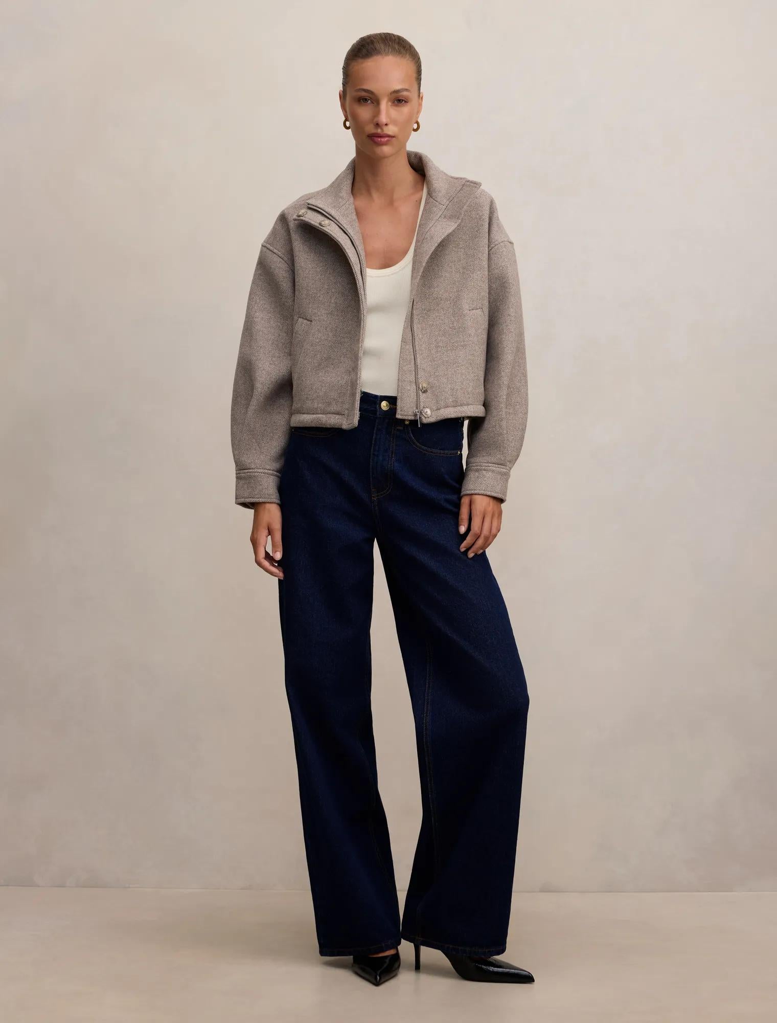 Kira Funnel Neck Jacket Mushroom Neutral