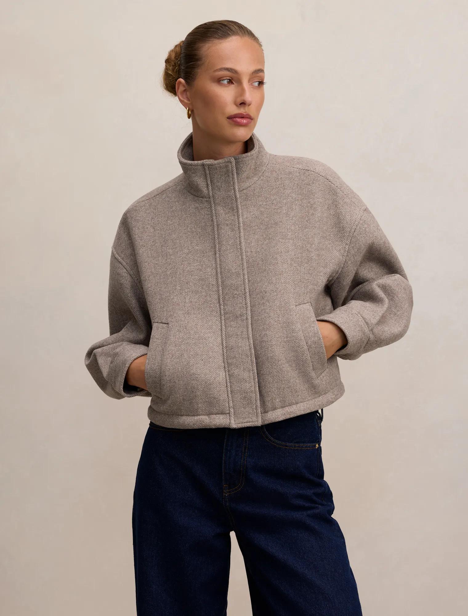 Kira Funnel Neck Jacket Mushroom Neutral