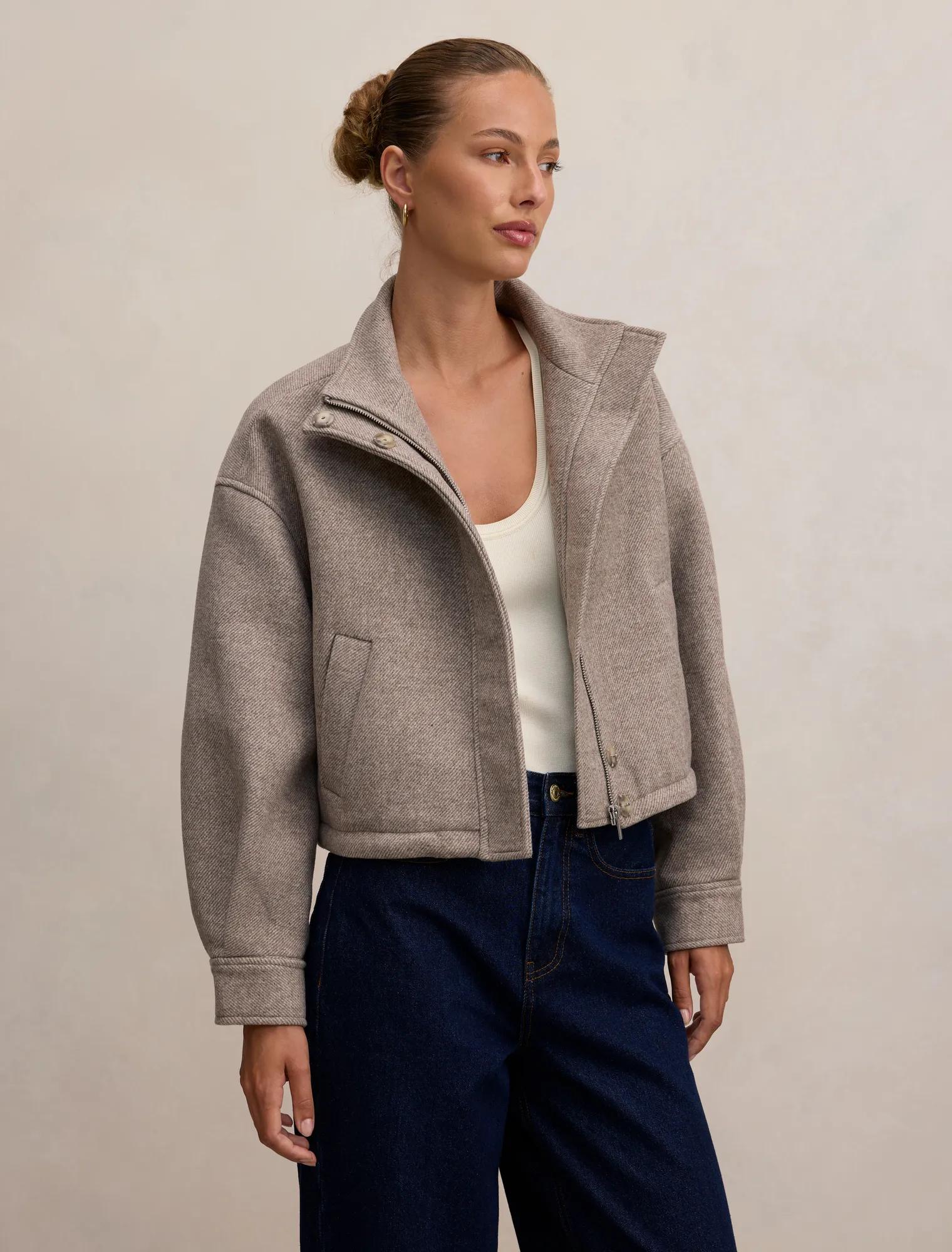 Kira Funnel Neck Jacket Mushroom Neutral