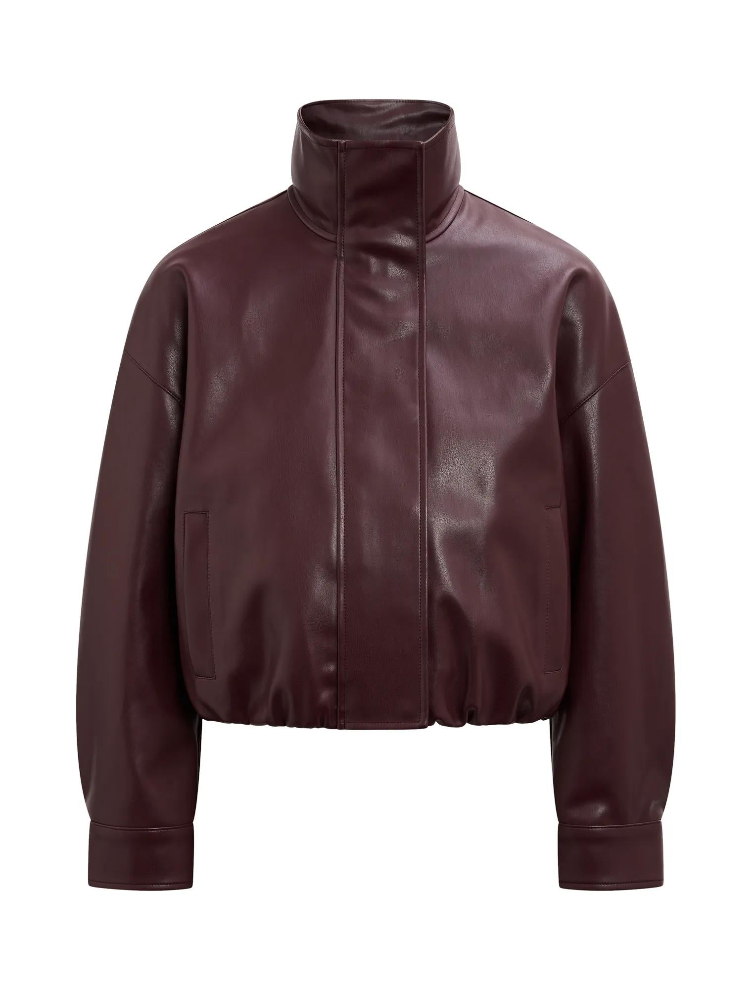 Jacquie Petite PU Funnel Neck Berry Co-Ord_mannequin