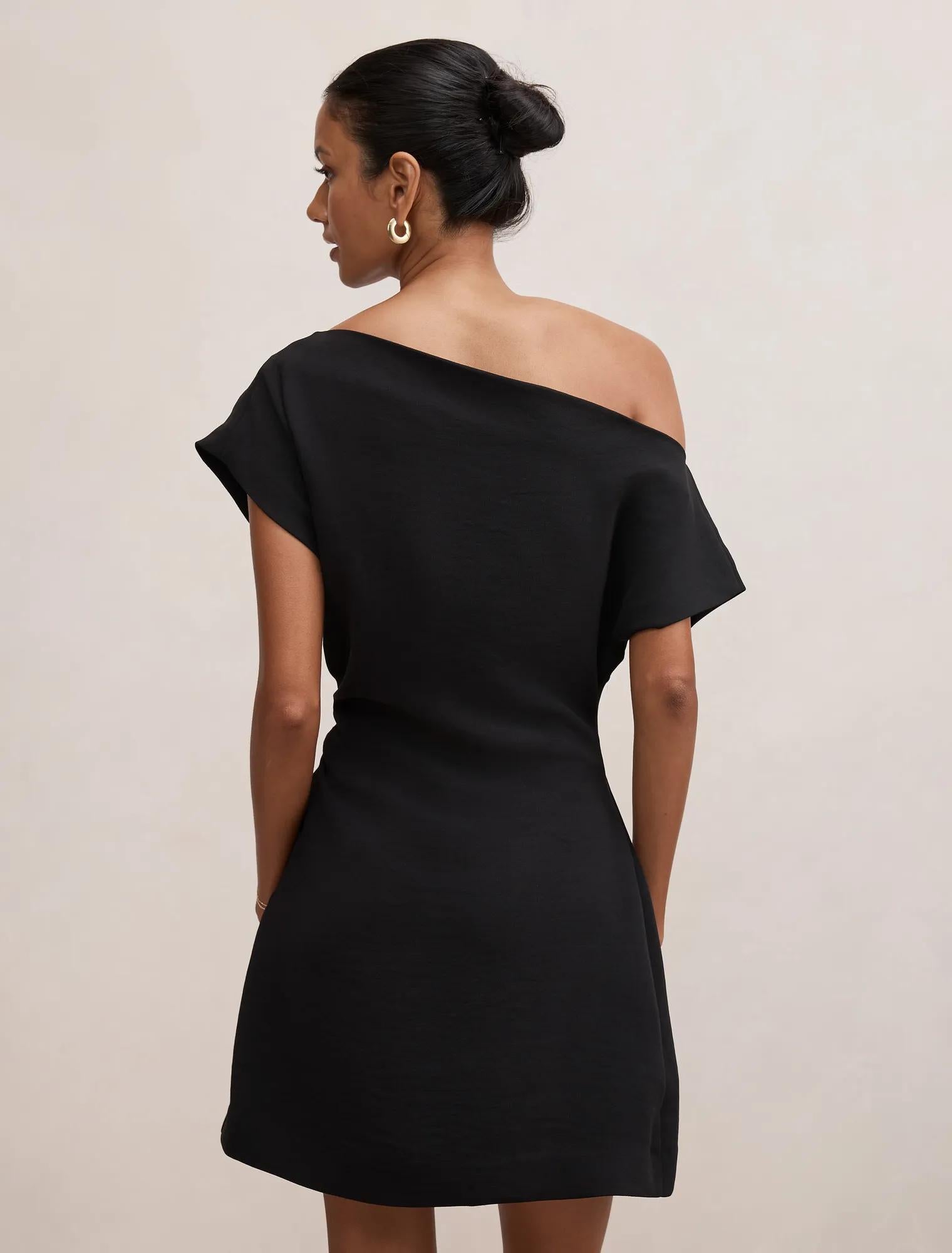Danielle Petite Asymmetrical Mini Dress Black