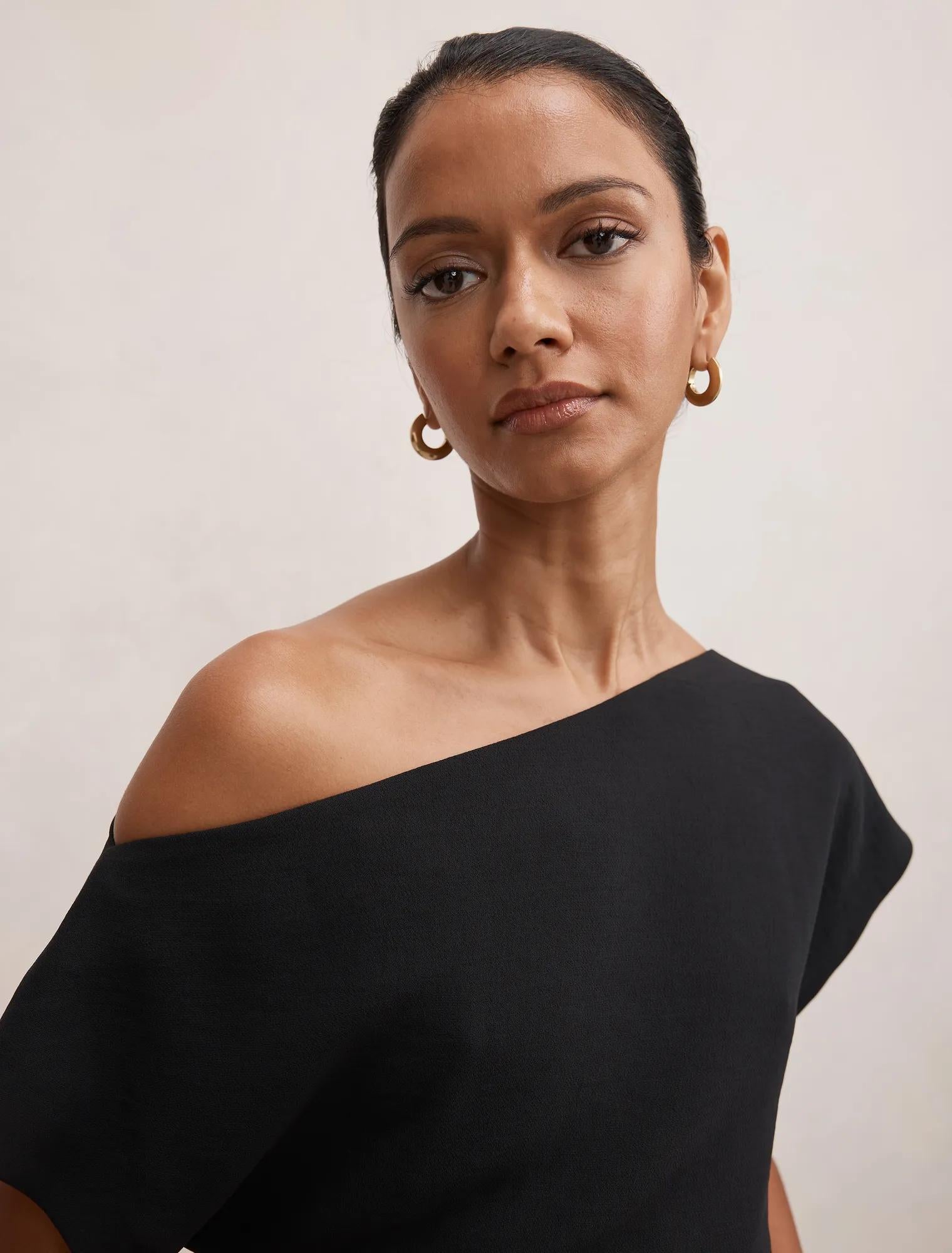 Danielle Petite Asymmetrical Mini Dress Black