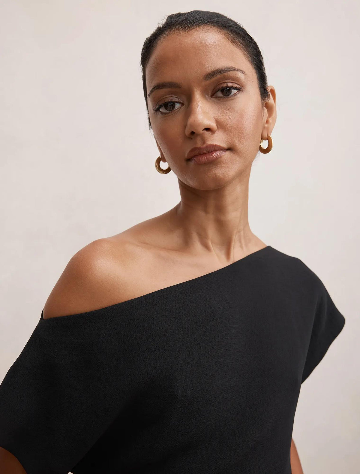Danielle Petite Asymmetrical Mini Dress Black