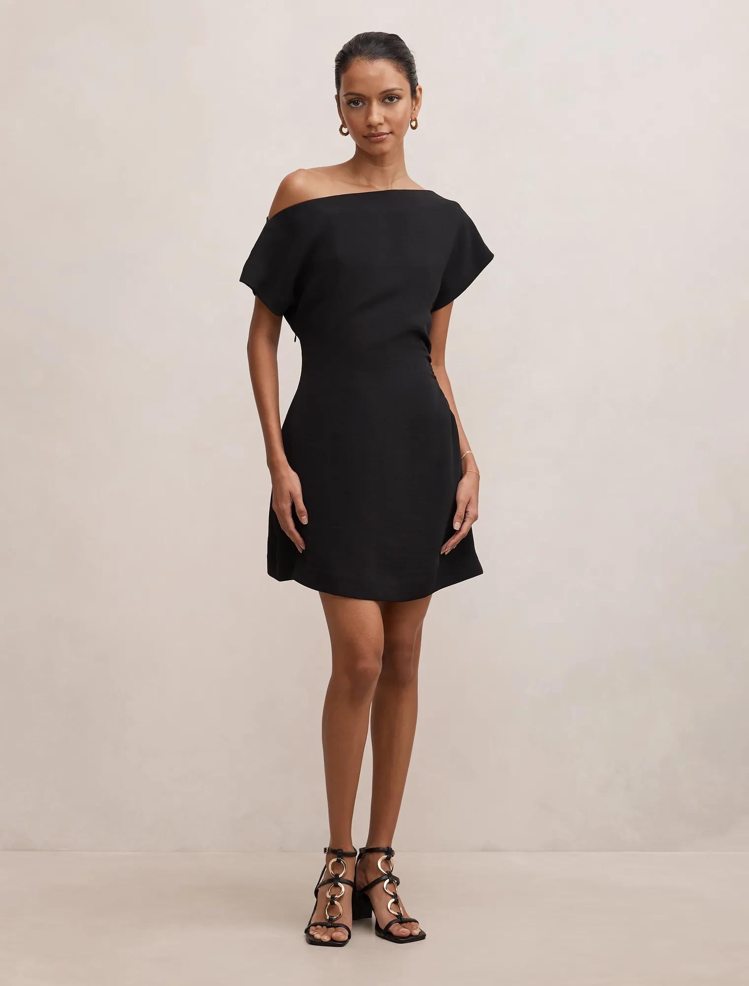 Danielle Petite Asymmetrical Mini Dress Black