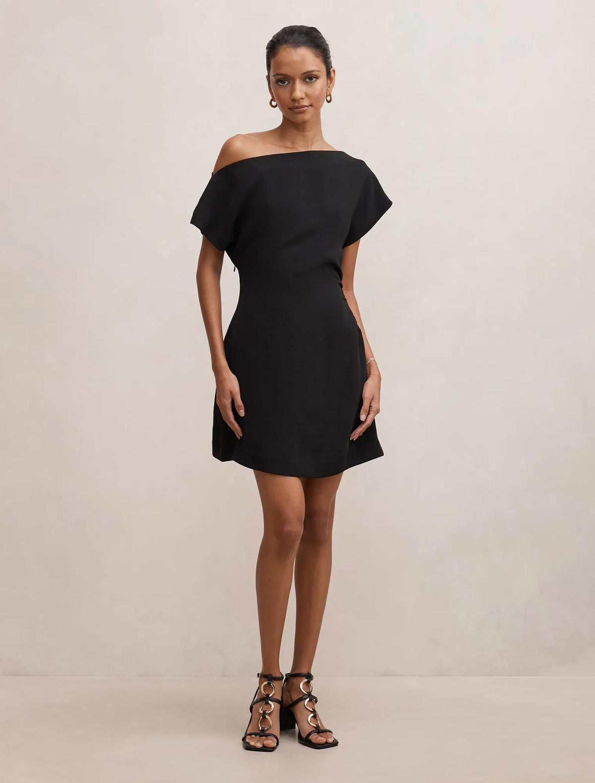 Danielle Petite Asymmetrical Mini Dress Black